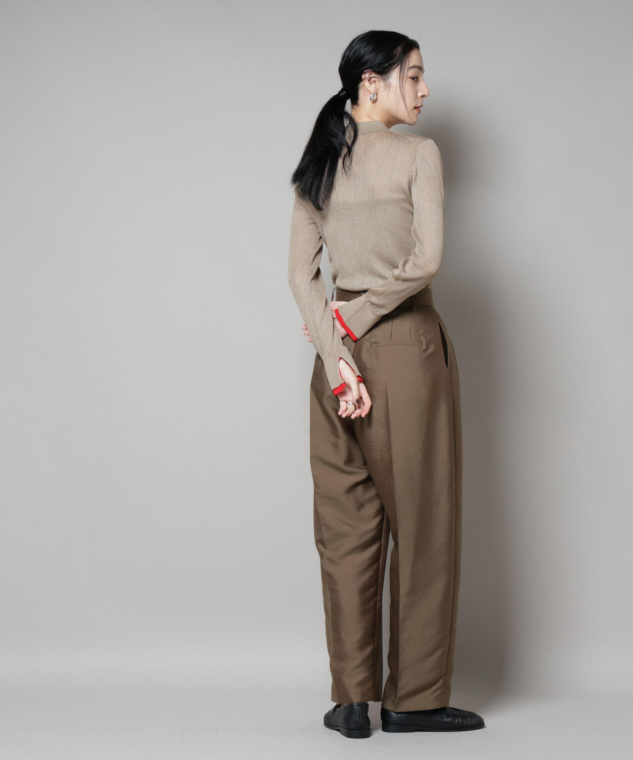 バイカラーシアーリブ衿付きカーディガン