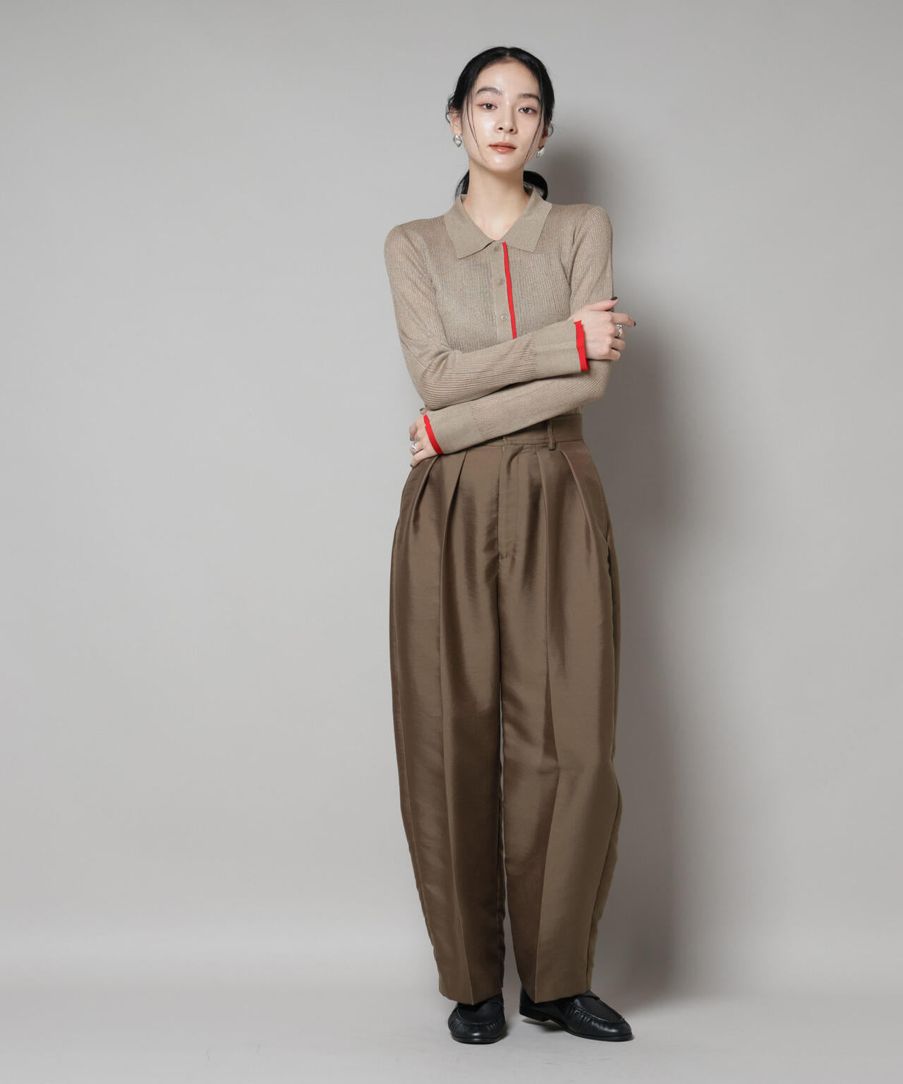 バイカラーシアーリブ衿付きカーディガン