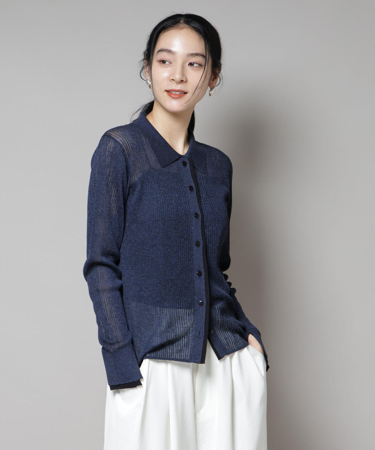 新品未使用 NANO universe バイカラーシアーリブ衿付きカーディガン バイカラーシアーリブ衿付きカーディガン | NANO universe（ナノ