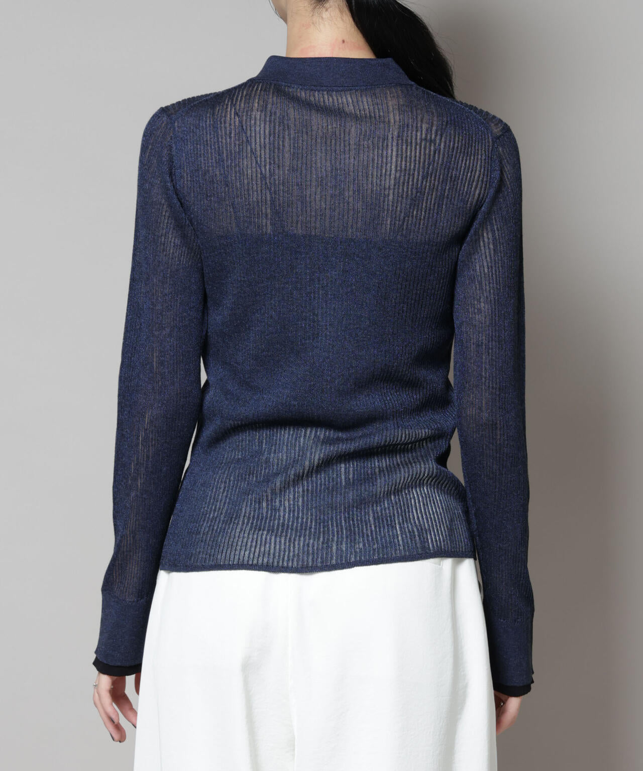 バイカラーシアーリブ衿付きカーディガン