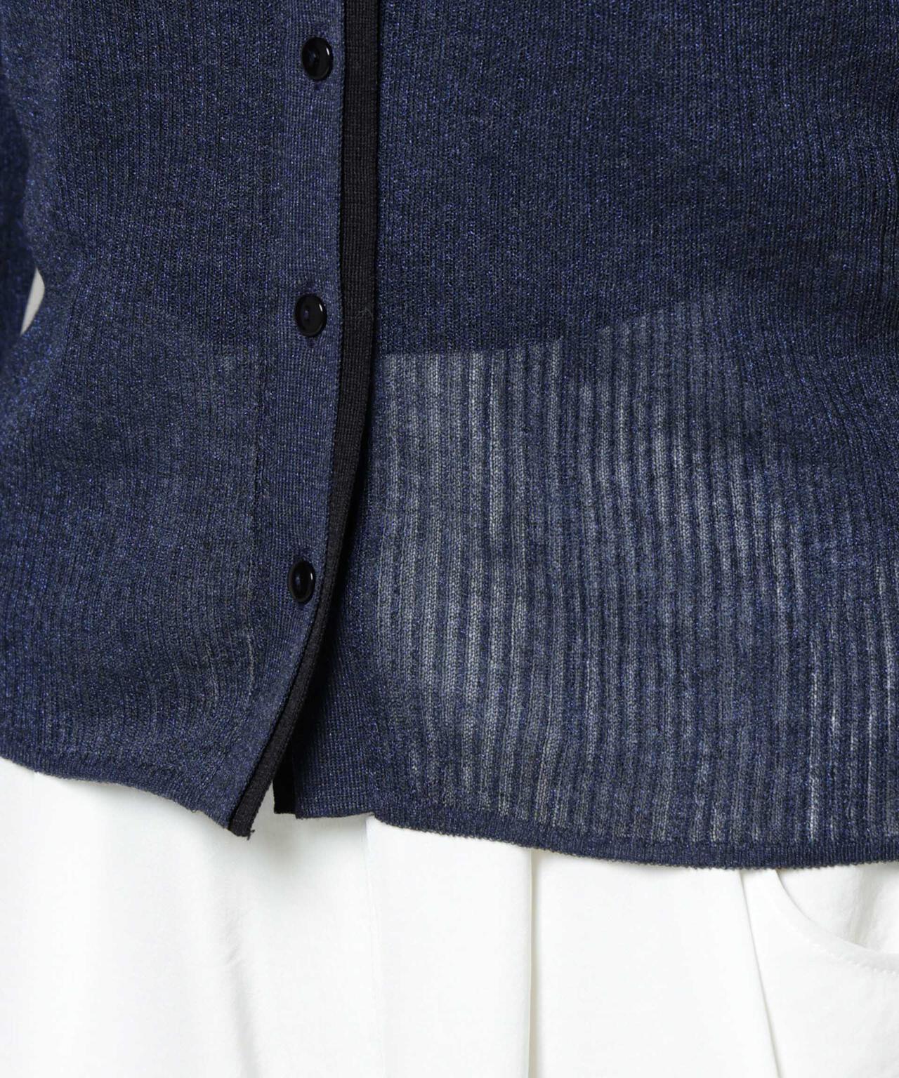 バイカラーシアーリブ衿付きカーディガン