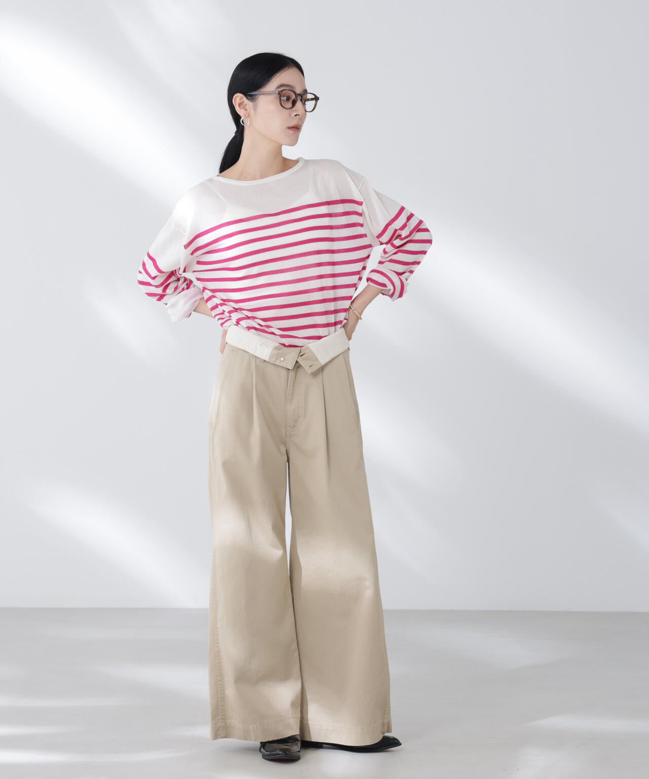 23SS♡ANAYI シアーボリューム半袖ニットワンピース 36 ボーダー 23SS♡ANAYI シアーボリューム半袖ニットワンピース 36 ボーダー ANAYI