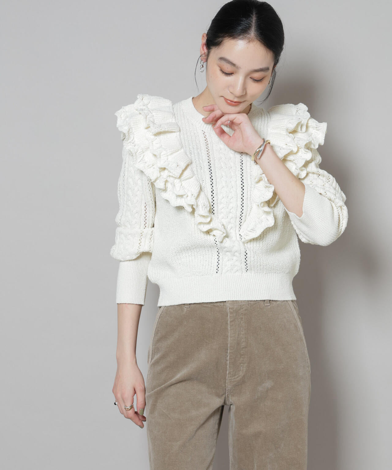 nao_1040出品 フリルケーブルニットプルオーバー | NANO universe（ナノ・ユニバース