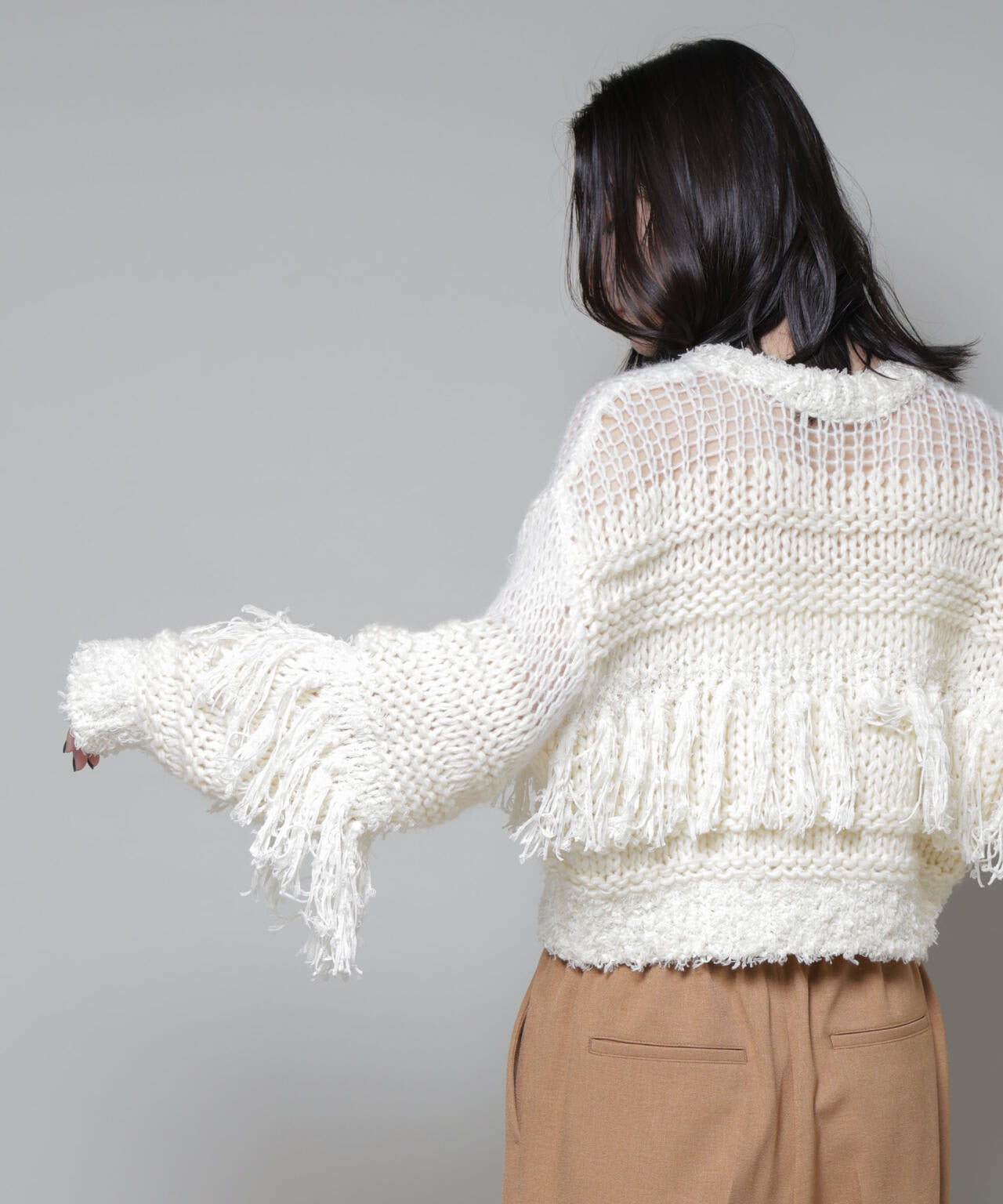 異素材ボーダーフリンジニットプルオーバー | NANO universe（ナノ