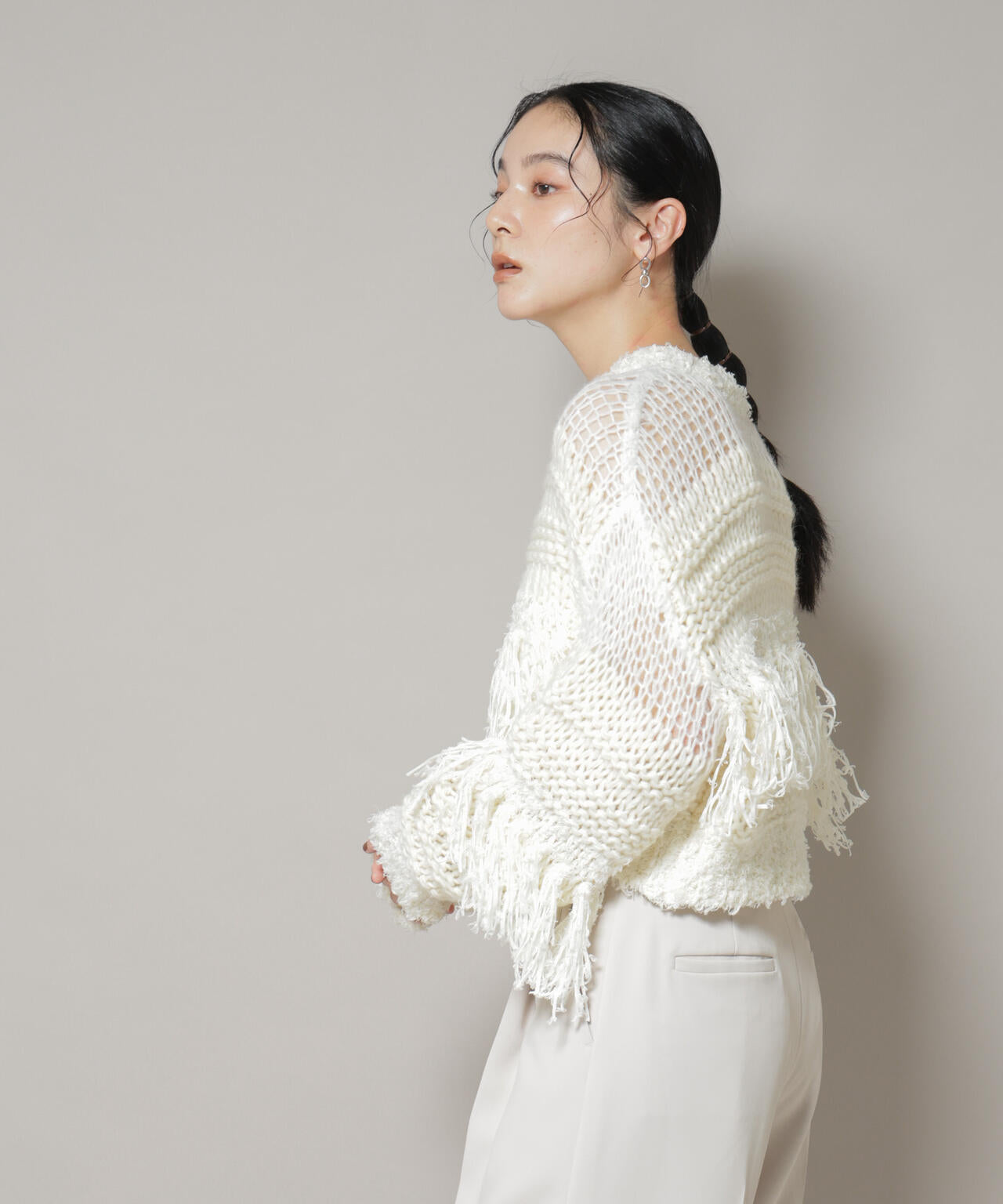 異素材ボーダーフリンジニットプルオーバー | NANO universe（ナノ
