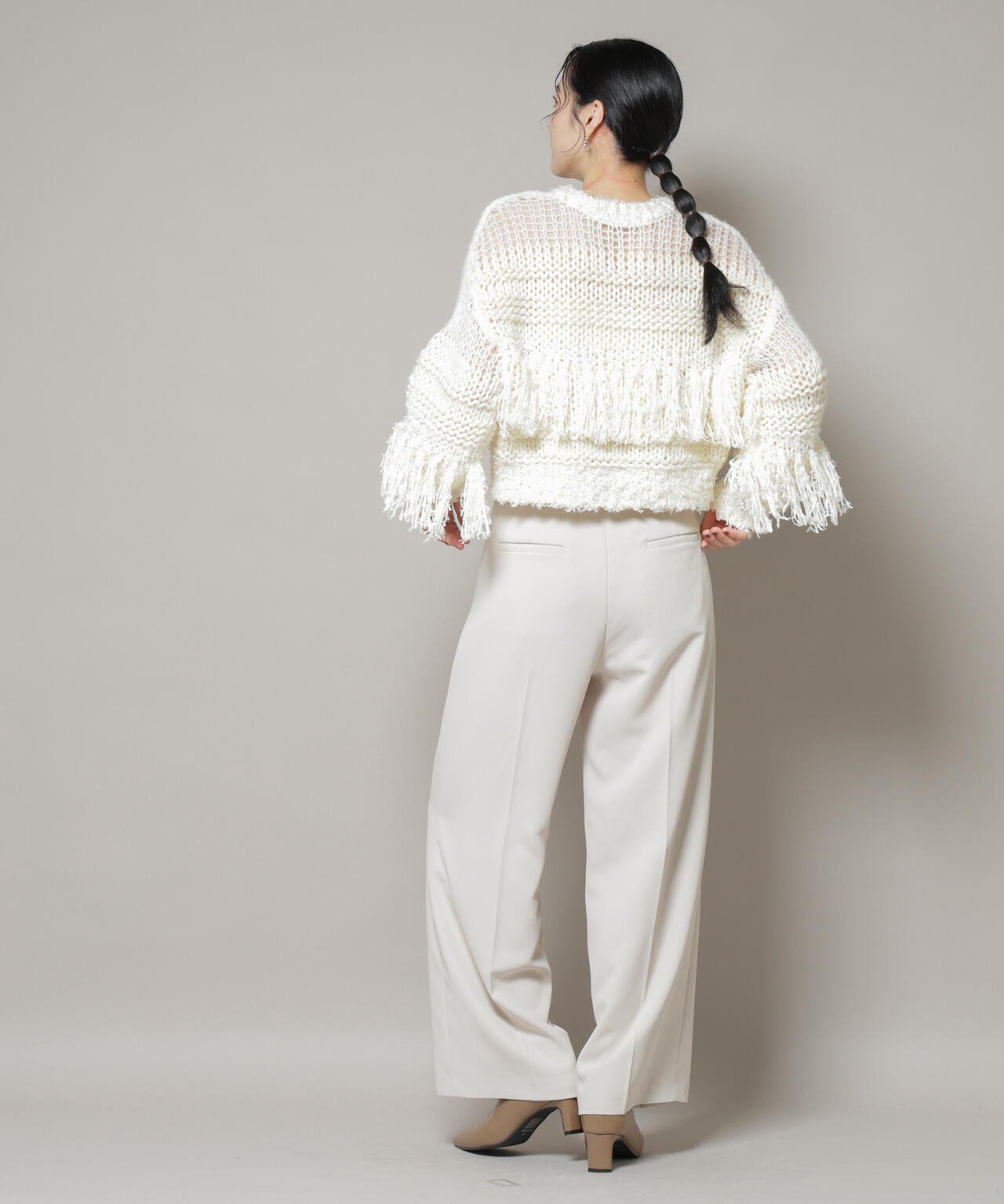 異素材ボーダーフリンジニットプルオーバー | NANO universe（ナノ