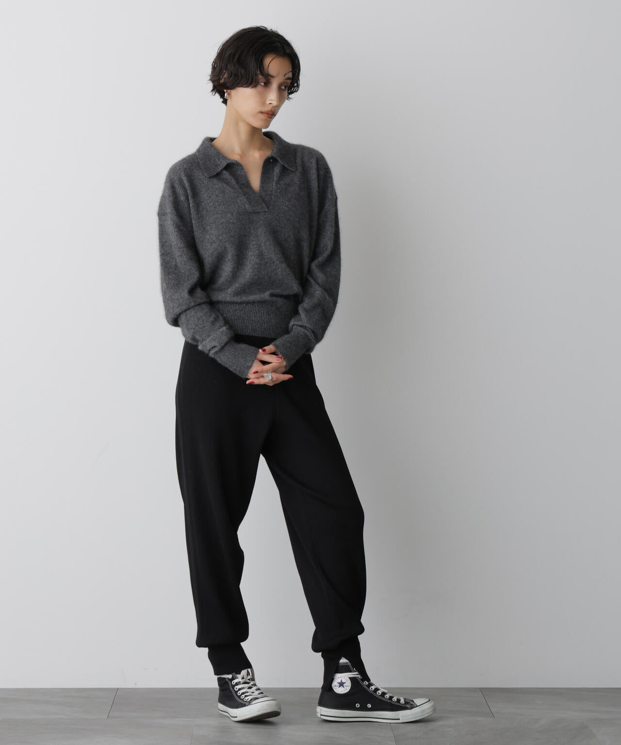 「STEVELOUR」スキッパーポロ衿ソフトタッチニット