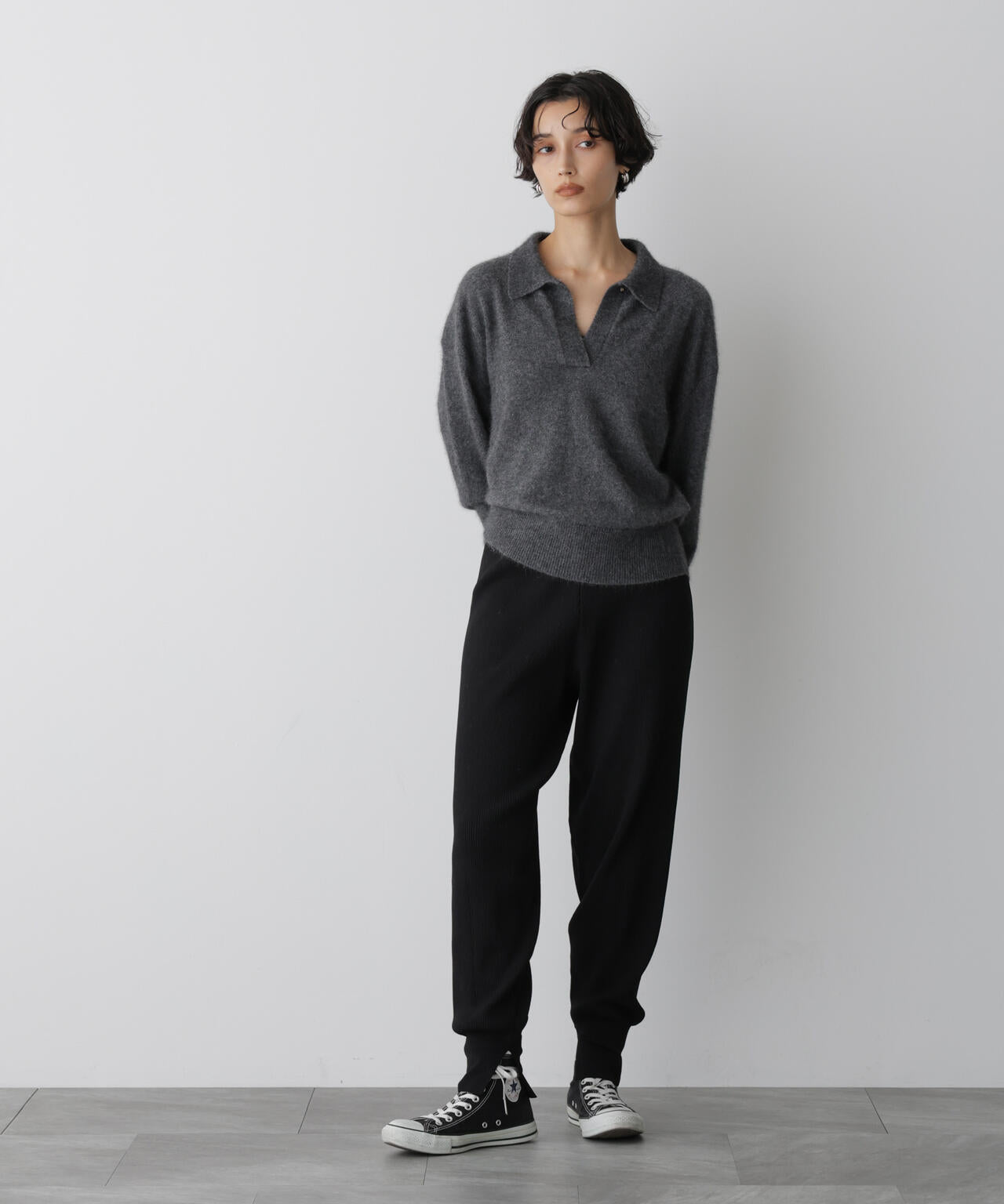 「STEVELOUR」スキッパーポロ衿ソフトタッチニット