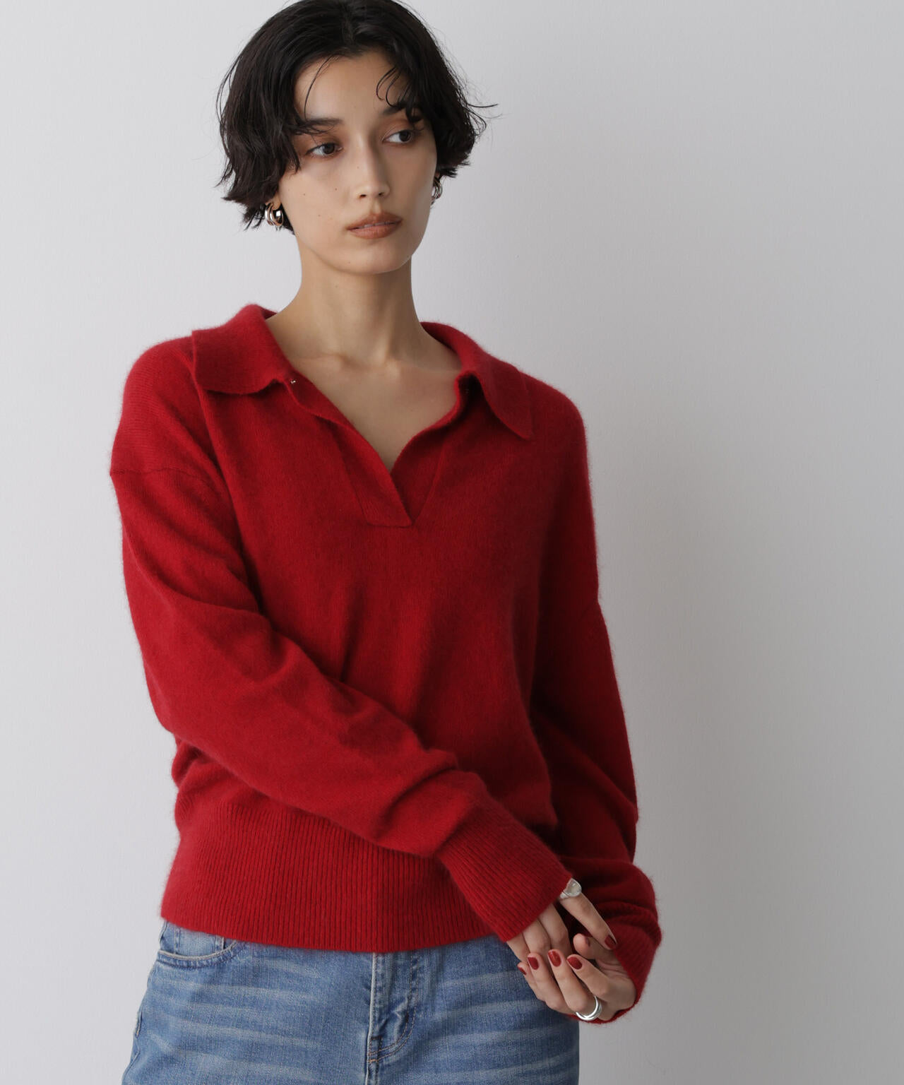 「STEVELOUR」スキッパーポロ衿ソフトタッチニット