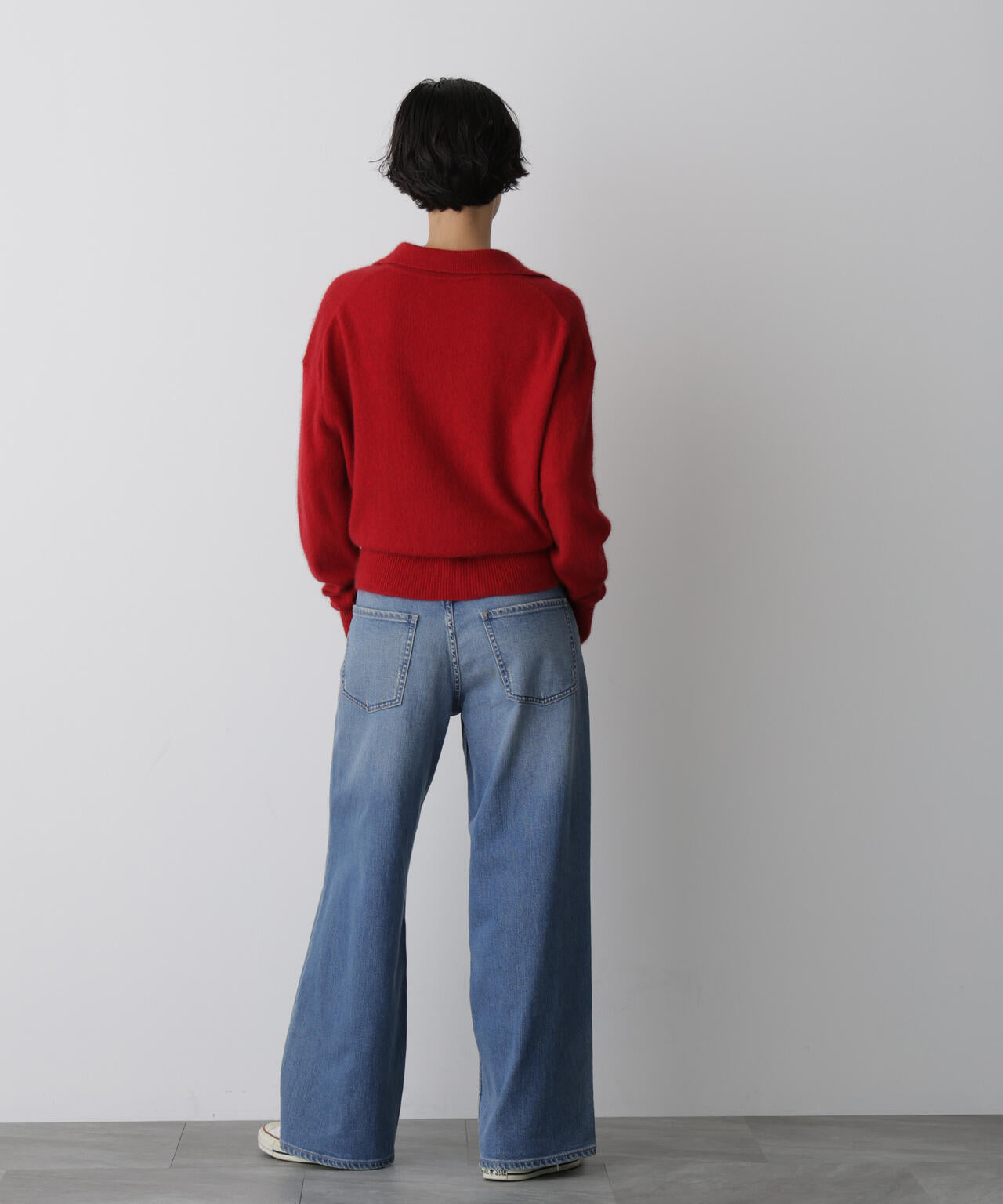 「STEVELOUR」スキッパーポロ衿ソフトタッチニット