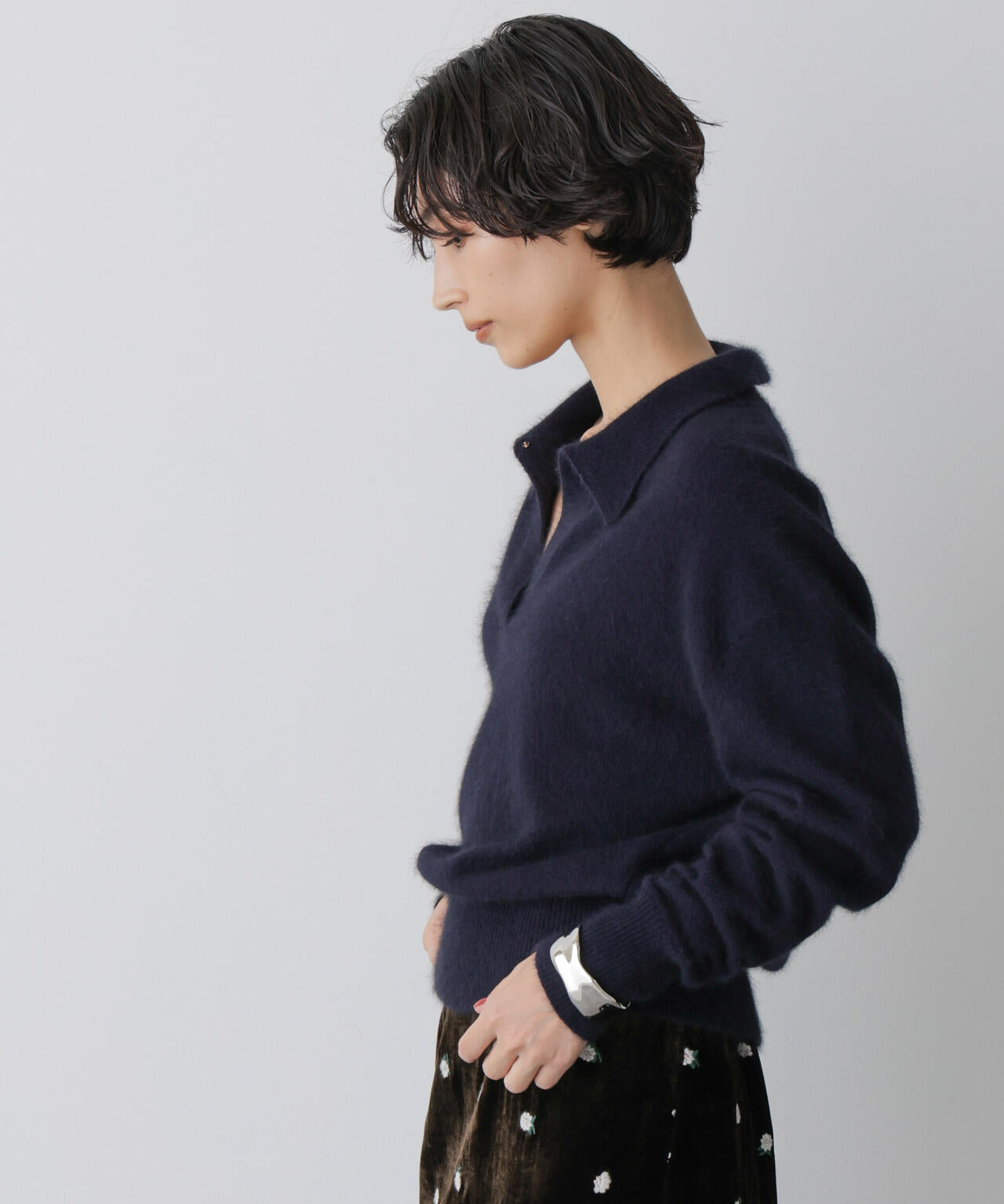 「STEVELOUR」スキッパーポロ衿ソフトタッチニット