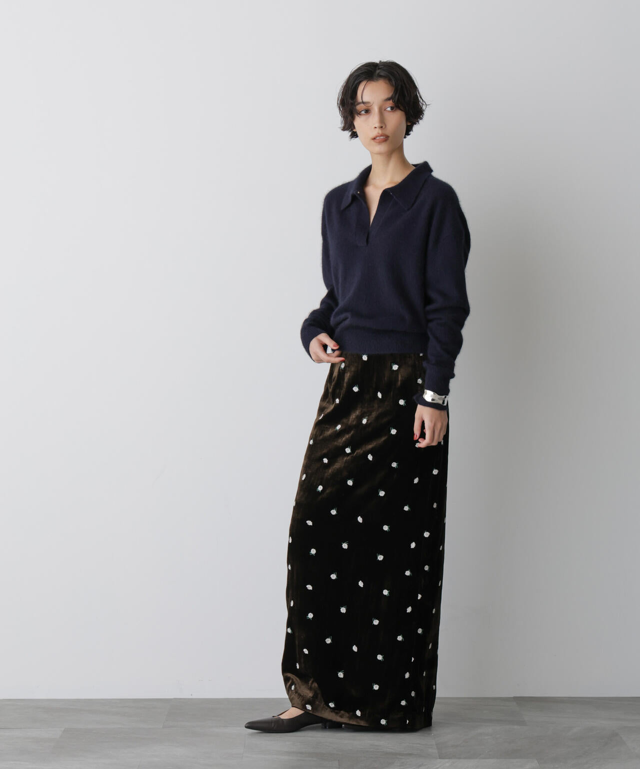 「STEVELOUR」スキッパーポロ衿ソフトタッチニット