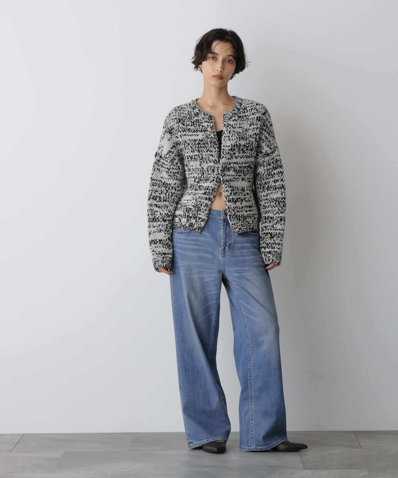 「STEVELOUR」ミックスカラー2WAYスナップニット