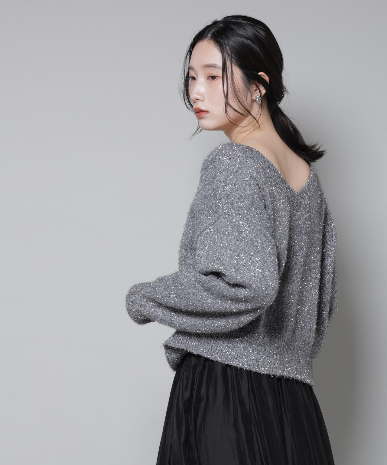 前後2wayラメミックスフェザーニット