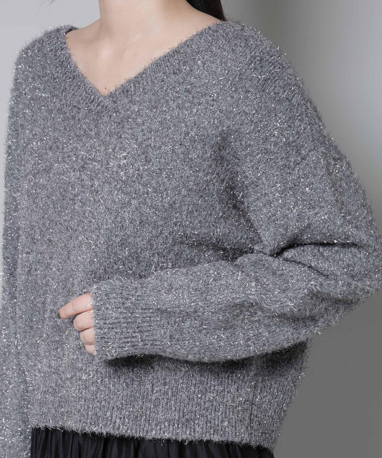 前後2wayラメミックスフェザーニット