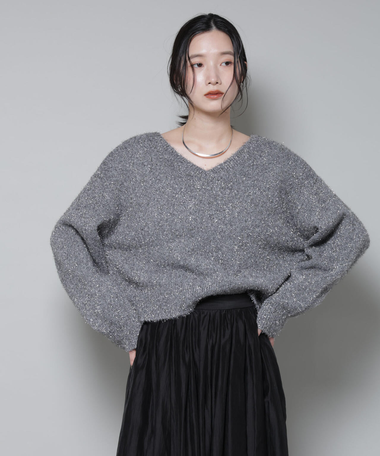 前後2wayラメミックスフェザーニット