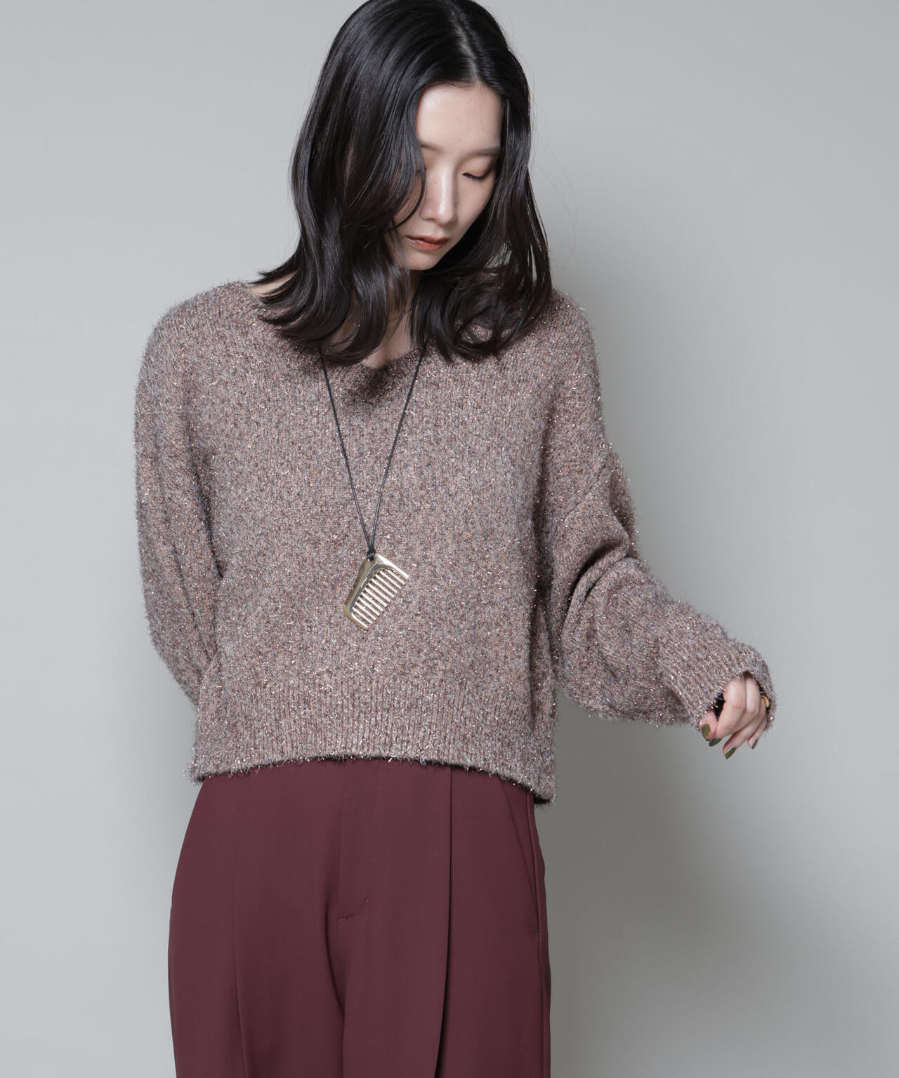 前後2wayラメミックスフェザーニット