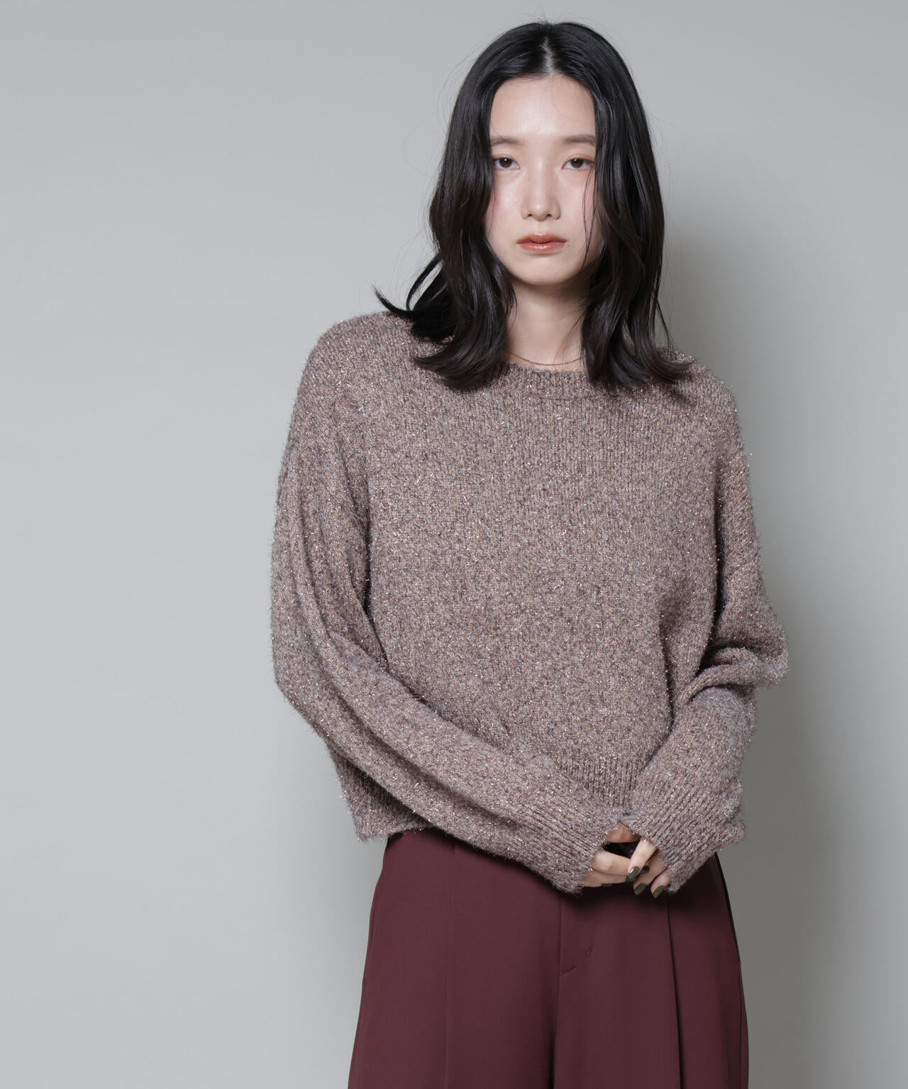 前後2wayラメミックスフェザーニット