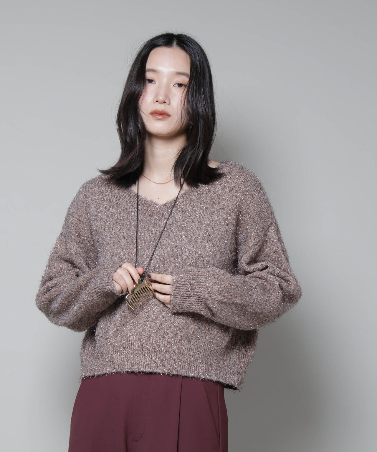 前後2wayラメミックスフェザーニット