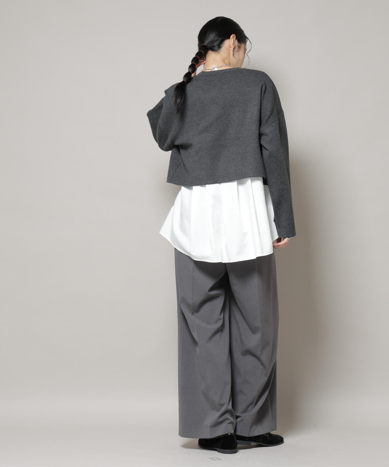 ダブルジャガードニット×タックブラウス ペプラムセット