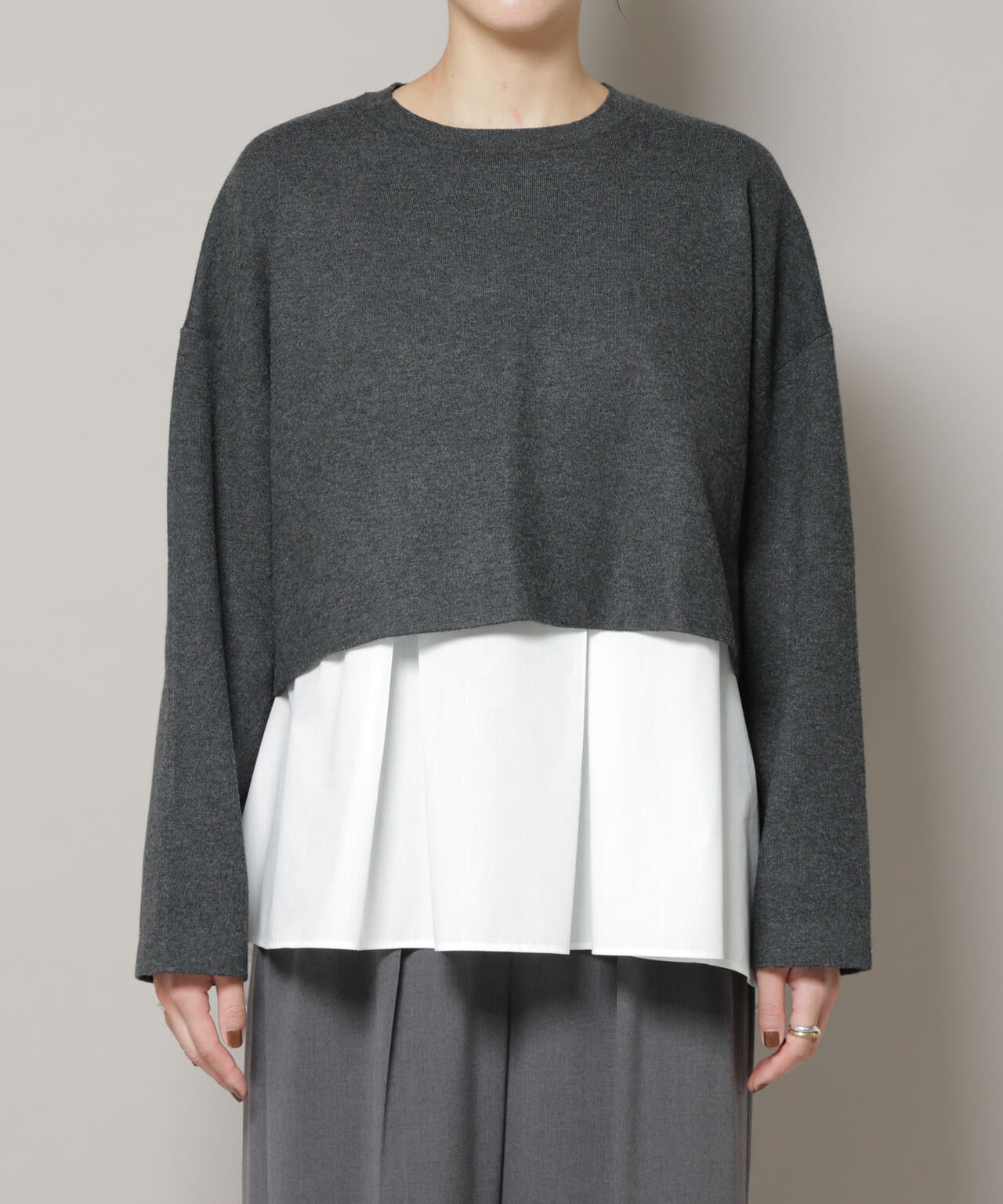 ダブルジャガードニット×タックブラウス ペプラムセット