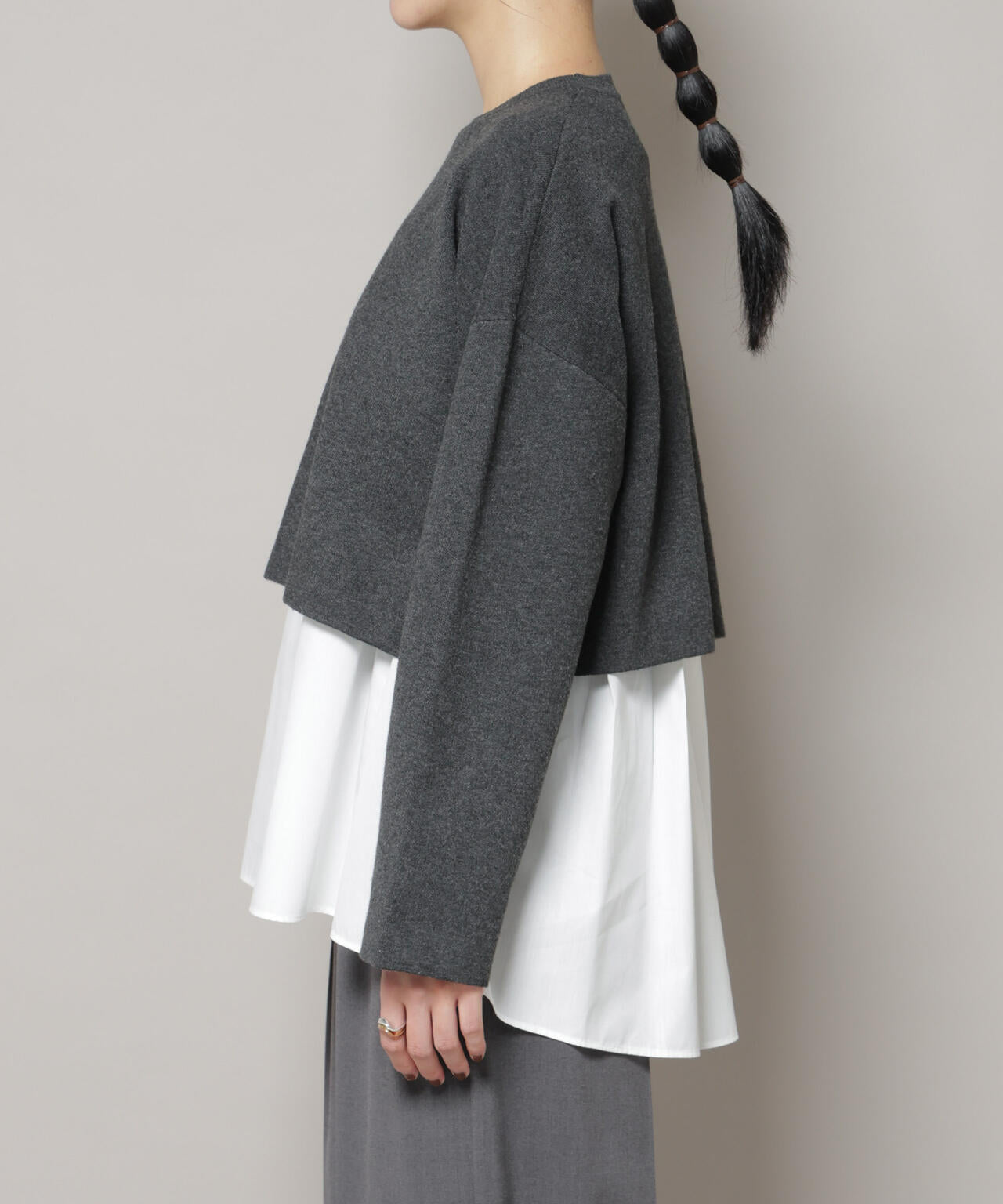 ダブルジャガードニット×タックブラウス ペプラムセット