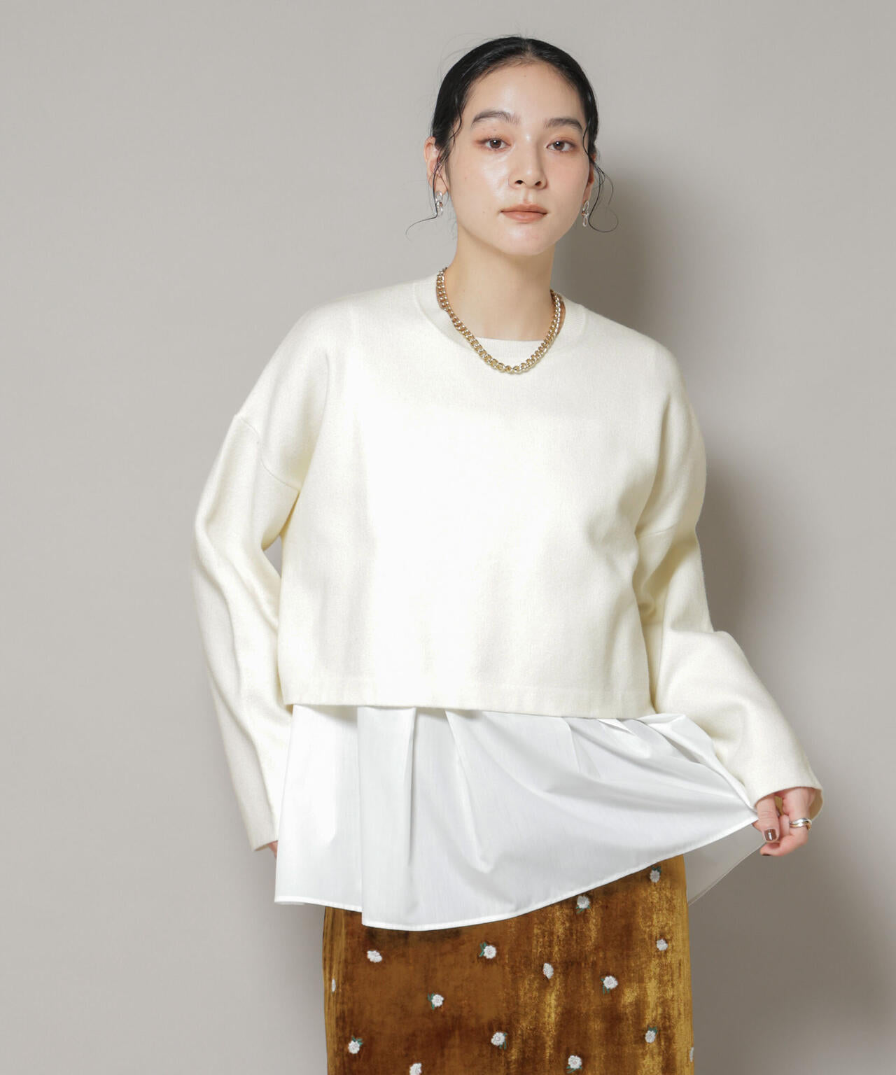 ダブルジャガードニット×タックブラウス ペプラムセット | NANO