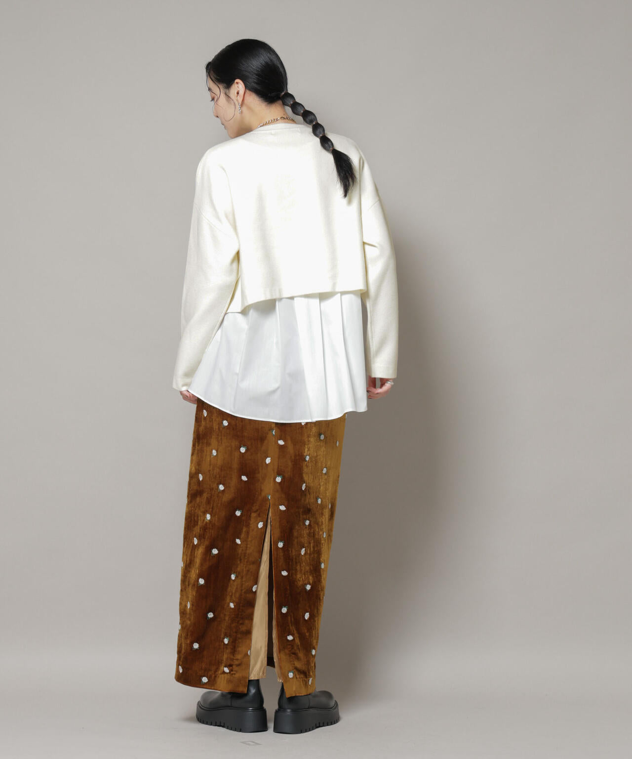 ダブルジャガードニット×タックブラウス ペプラムセット