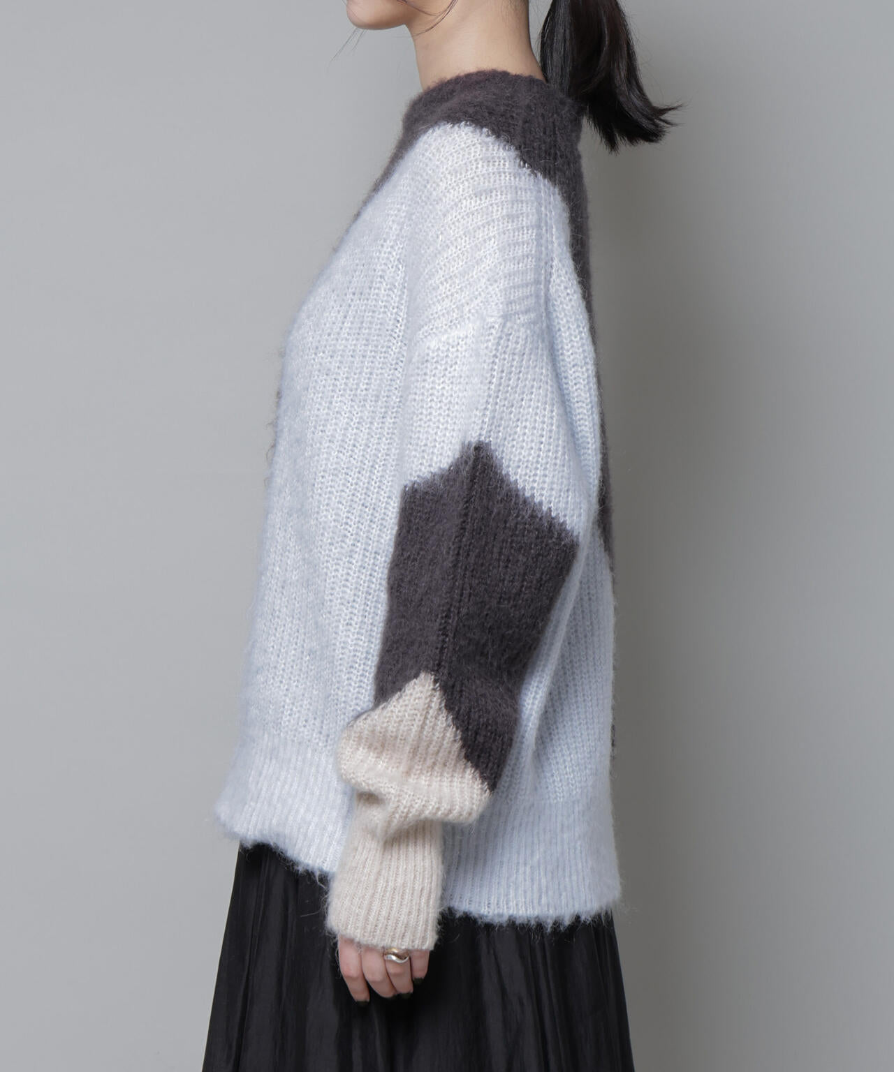 モヘヤ起毛カーブパターンブロッキングニット | NANO universe（ナノ