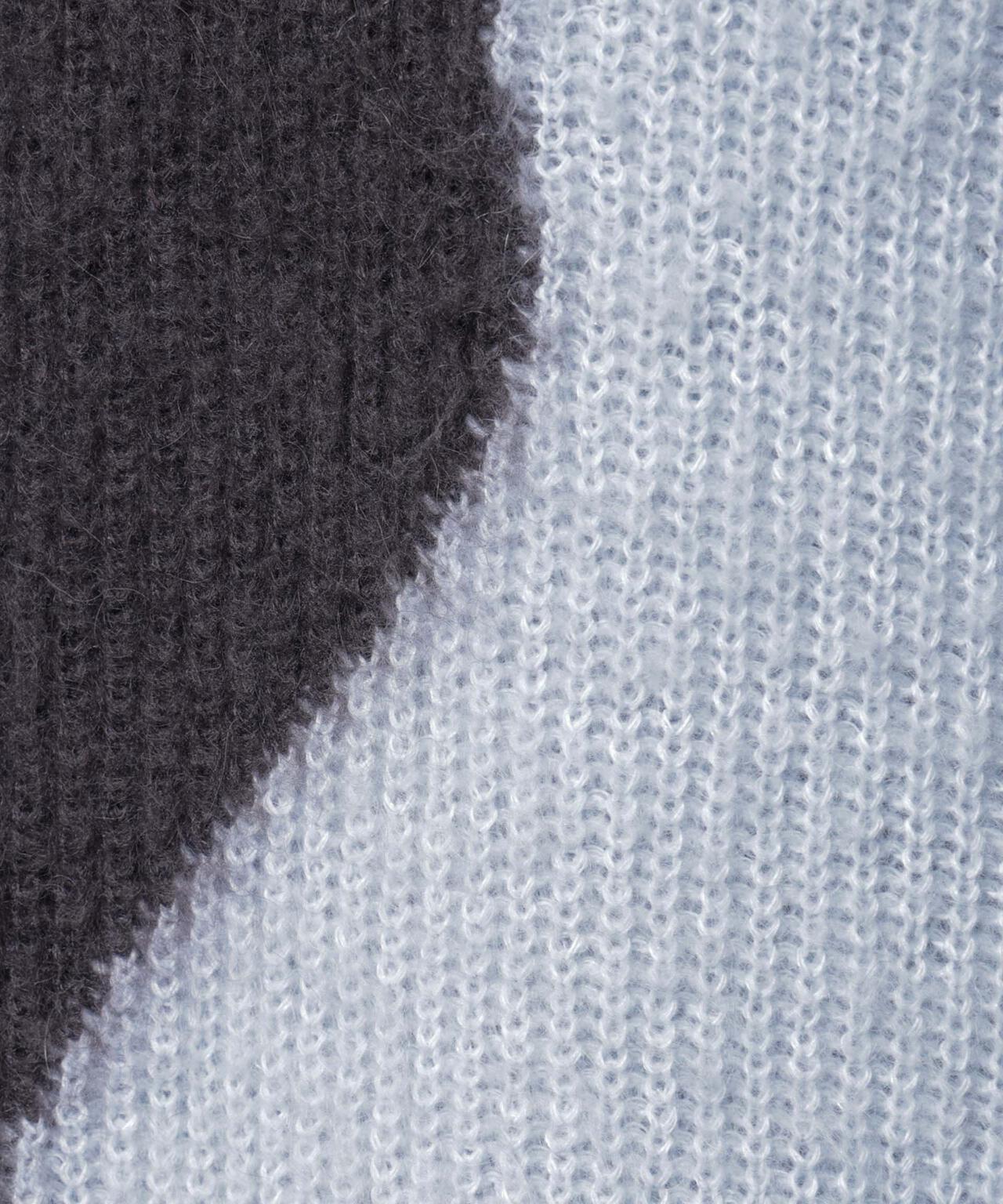 モヘヤ起毛カーブパターンブロッキングニット