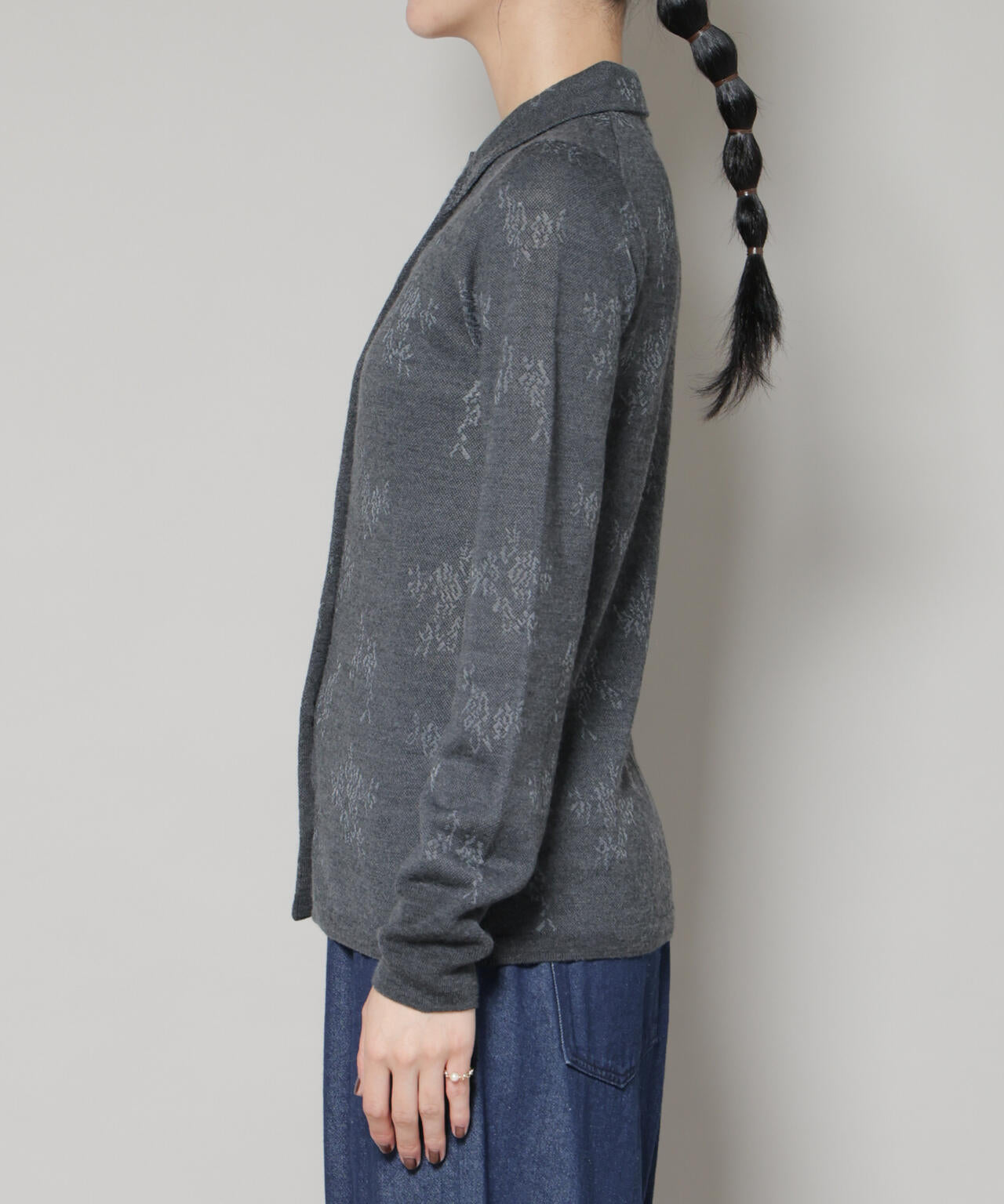 レースジャカード長袖ポロカーディガン