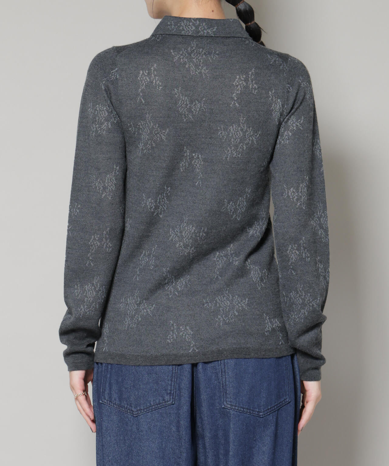 レースジャカード長袖ポロカーディガン