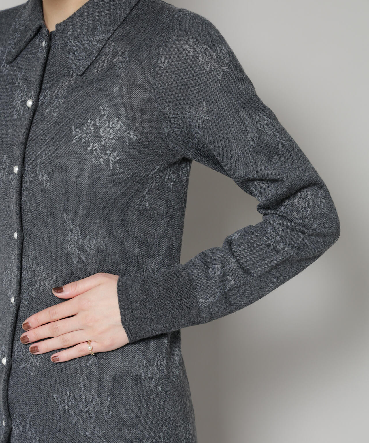 レースジャカード長袖ポロカーディガン