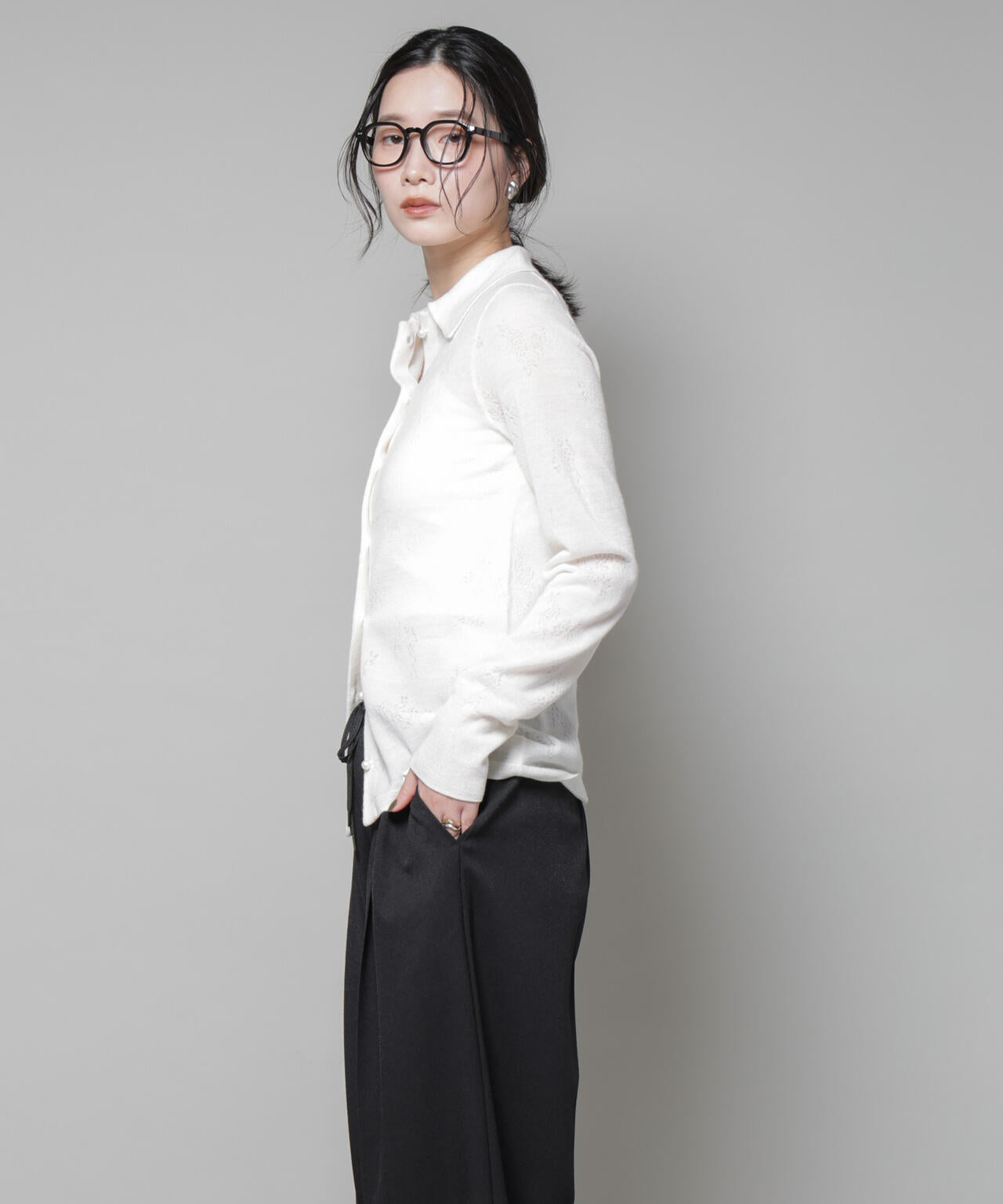 レースジャカード長袖ポロカーディガン | NANO universe（ナノ