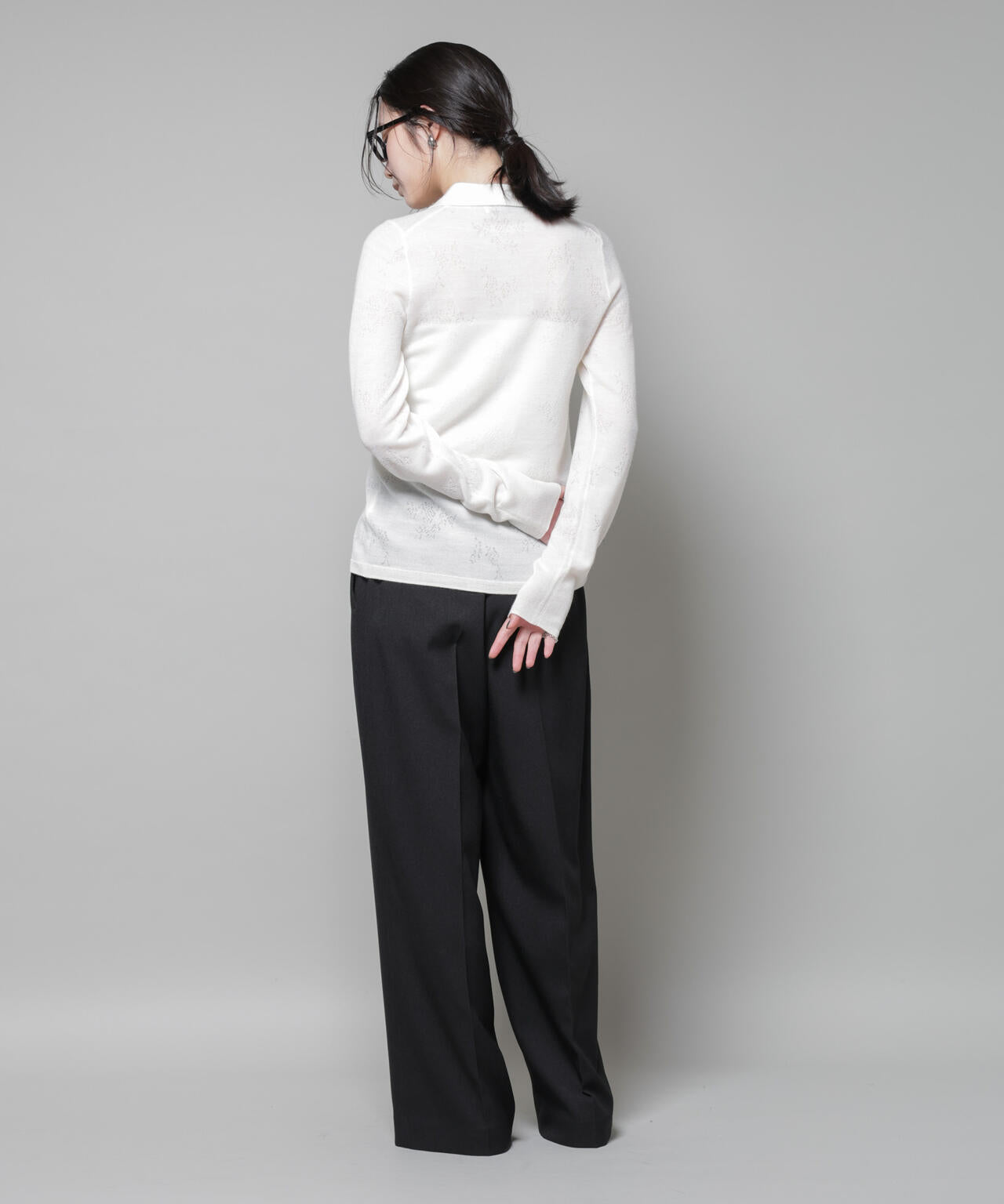 レースジャカード長袖ポロカーディガン