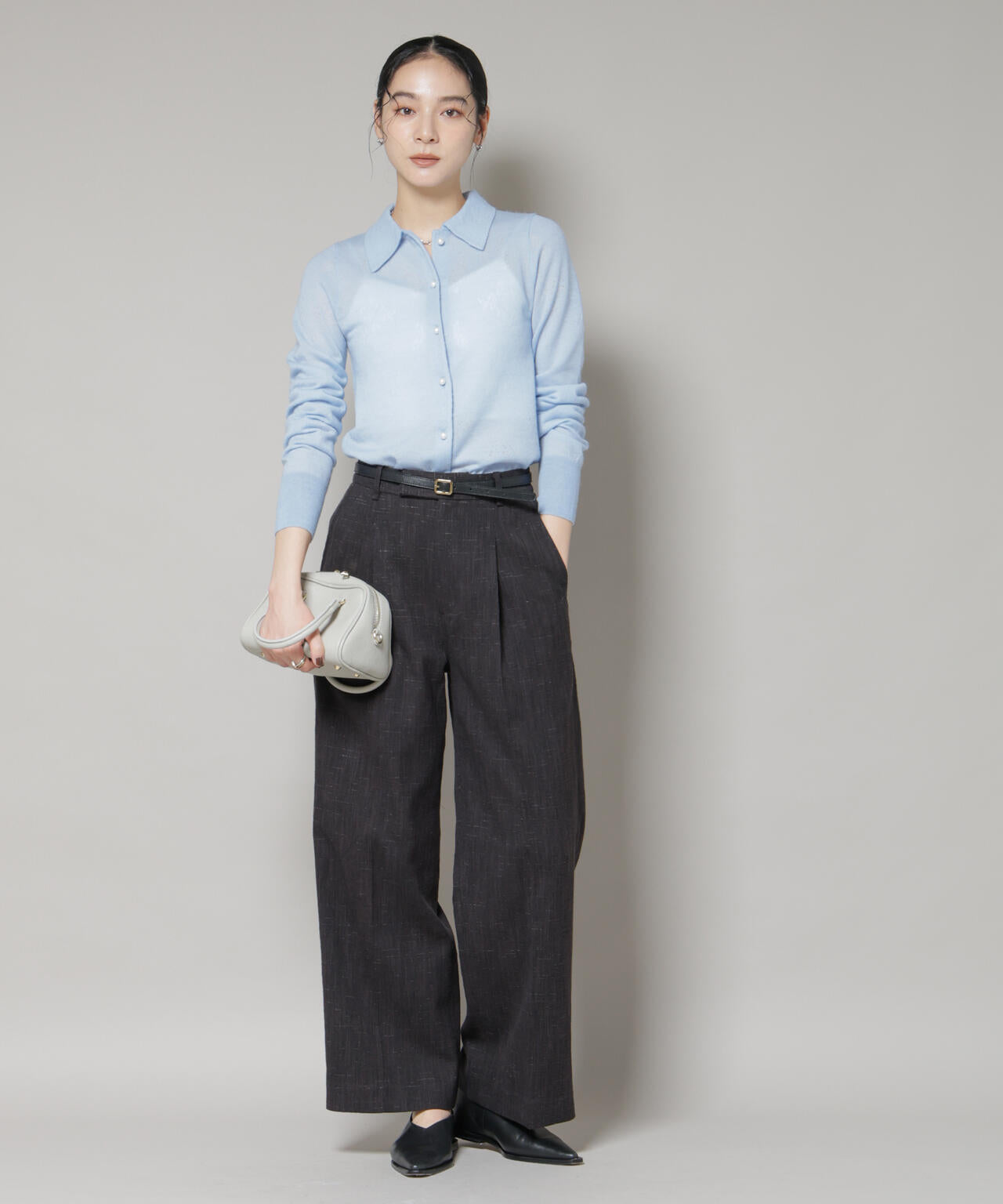 レースジャカード長袖ポロカーディガン