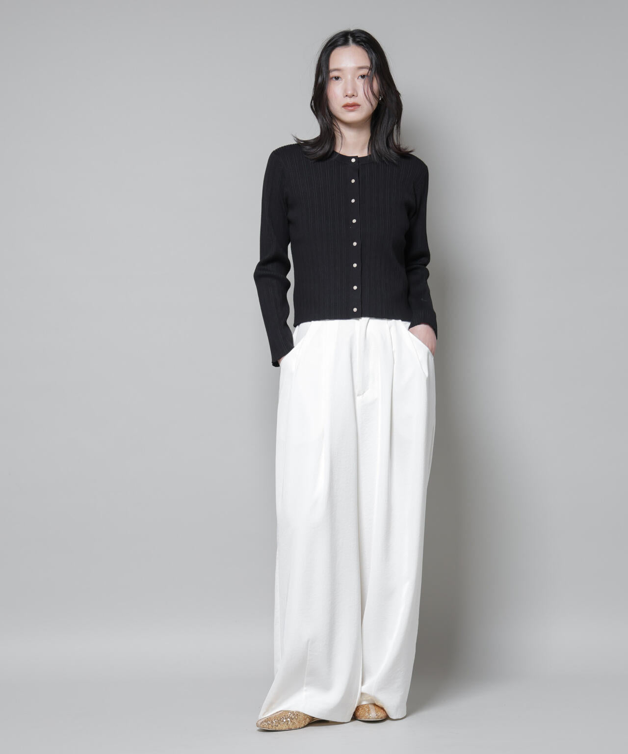 ホホバオイル加工ランダムリブカーディガン