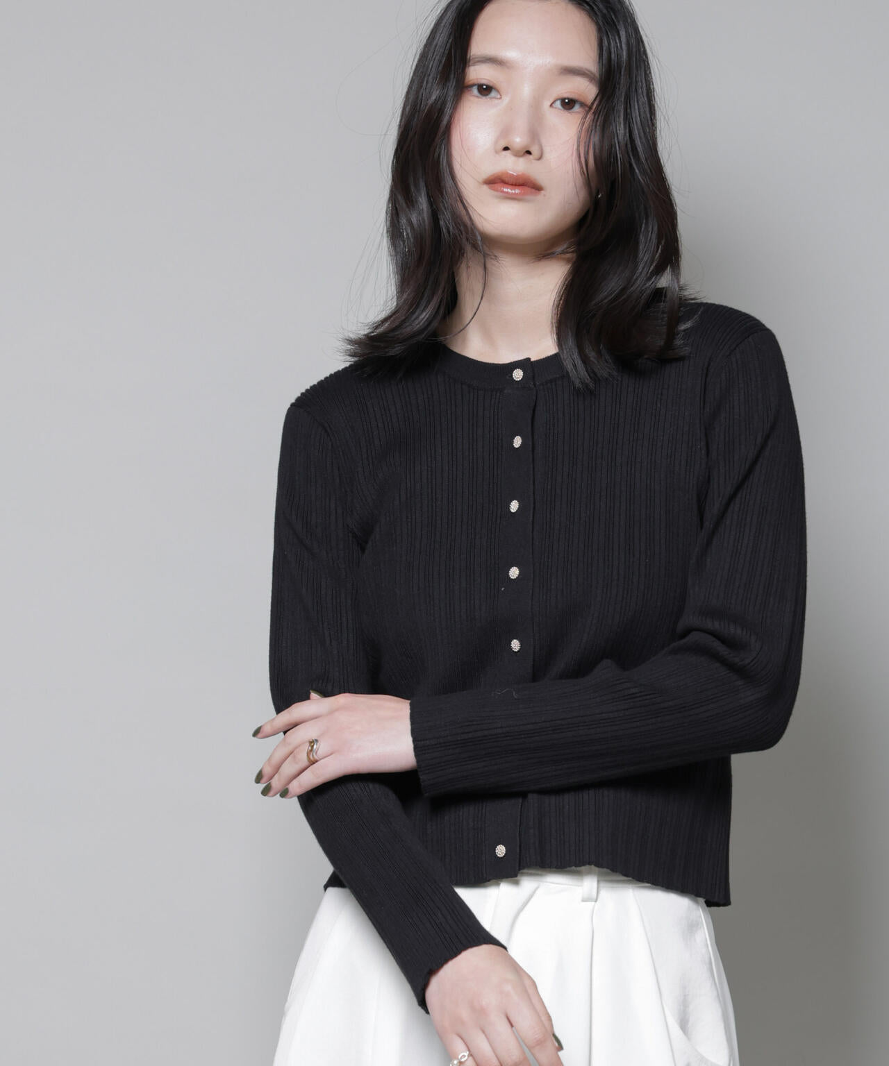 ホホバオイル加工ランダムリブカーディガン