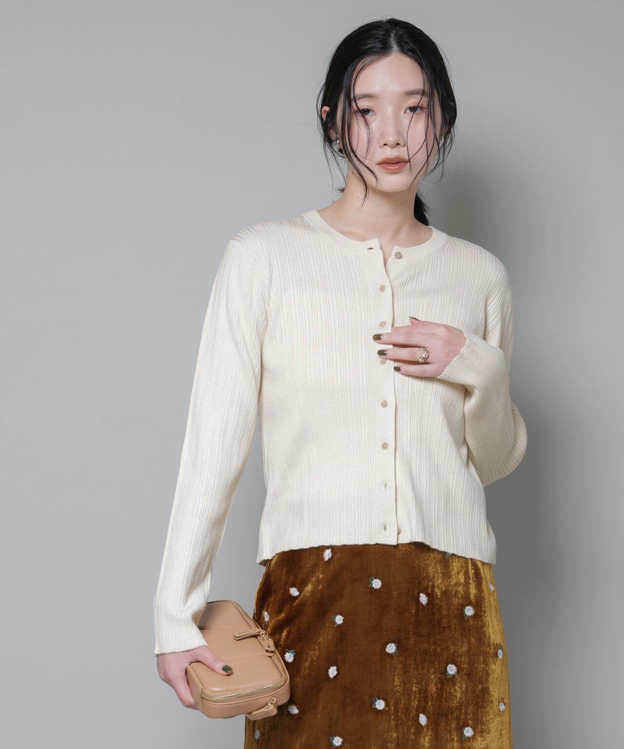 ホホバオイル加工ランダムリブカーディガン