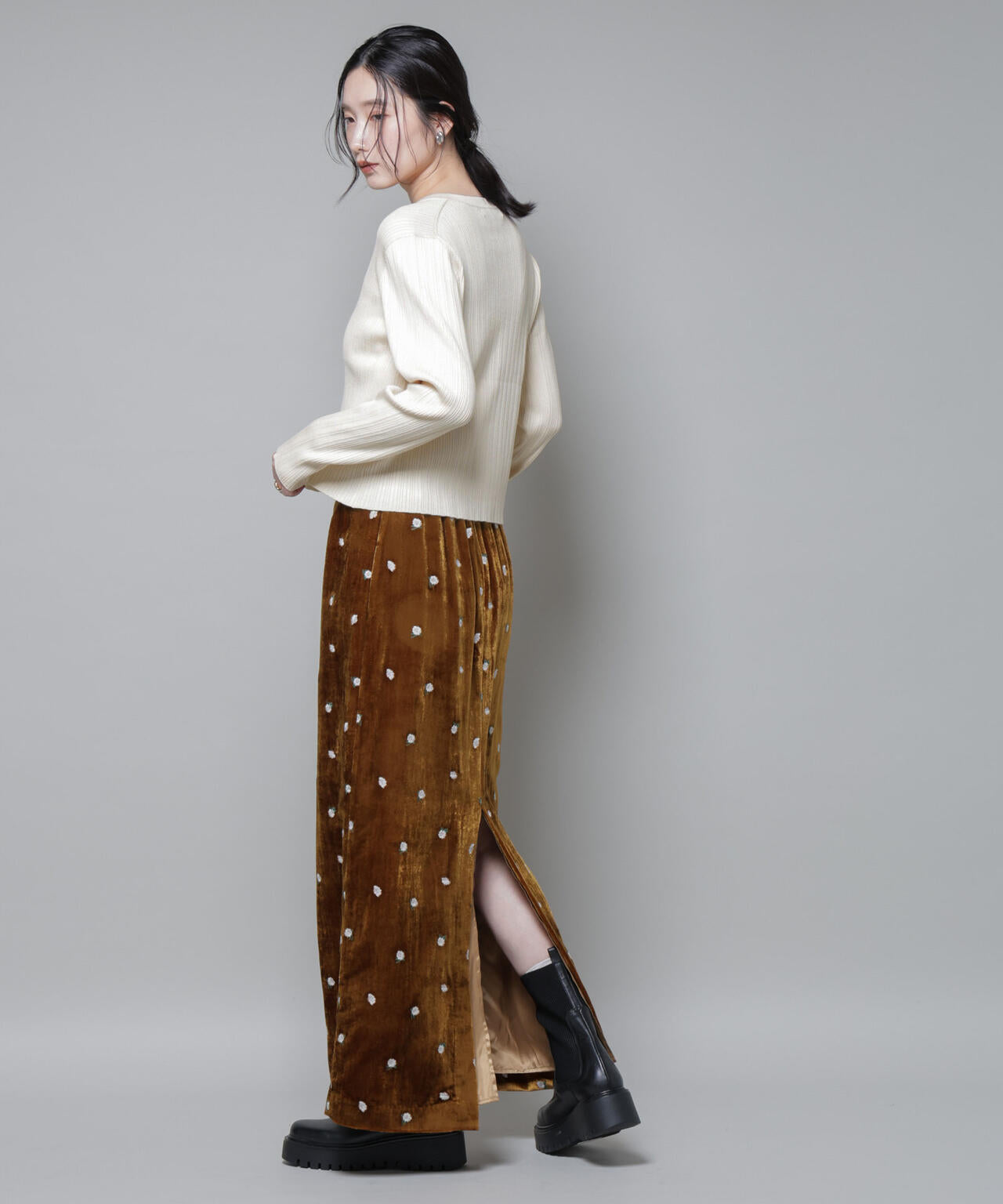 ホホバオイル加工ランダムリブカーディガン