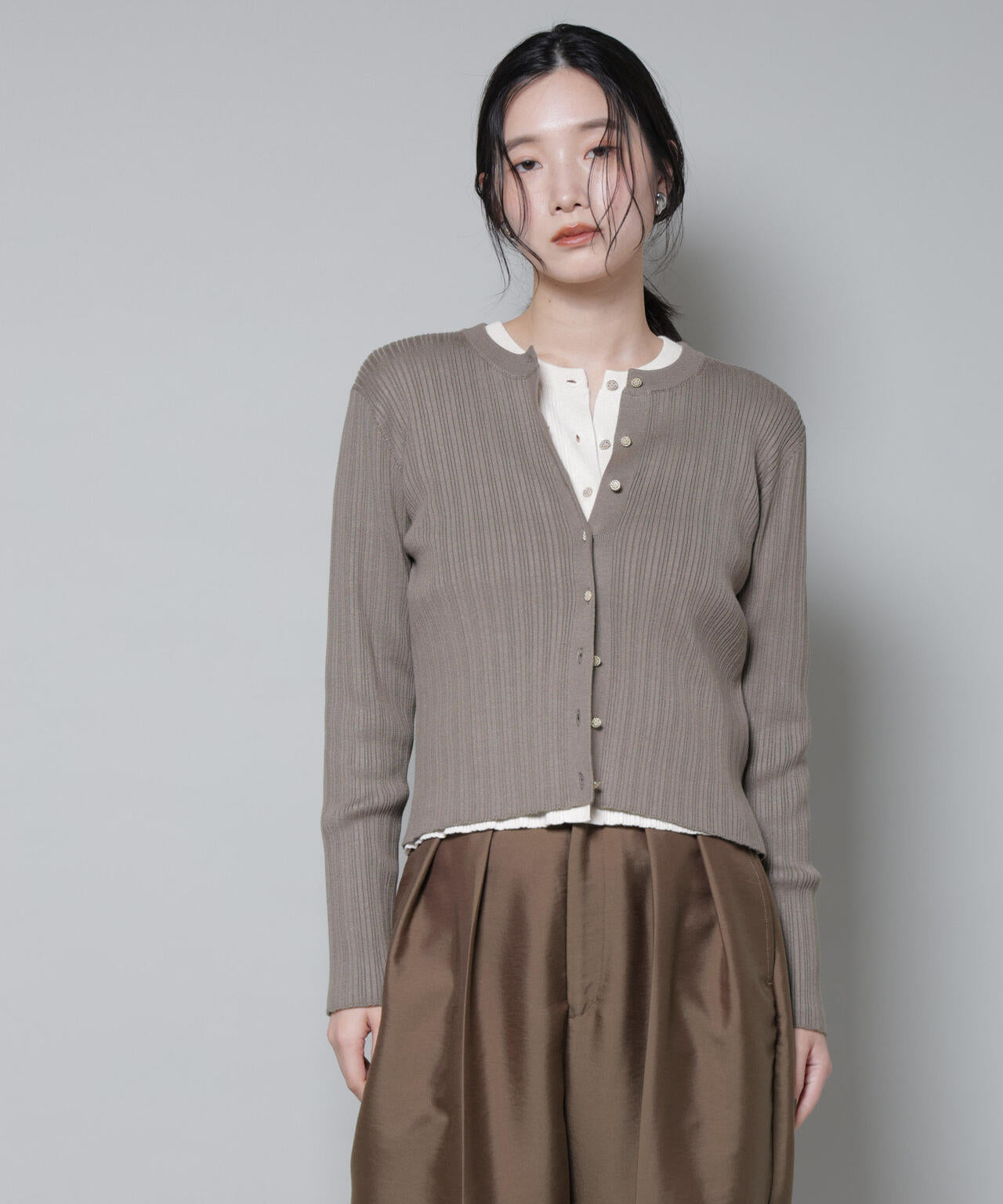 ホホバオイル加工ランダムリブカーディガン