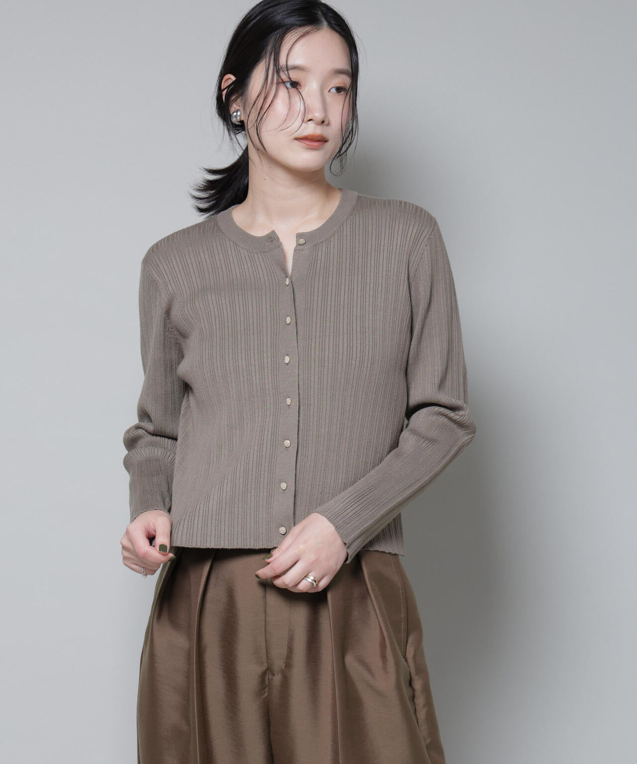 ホホバオイル加工ランダムリブカーディガン