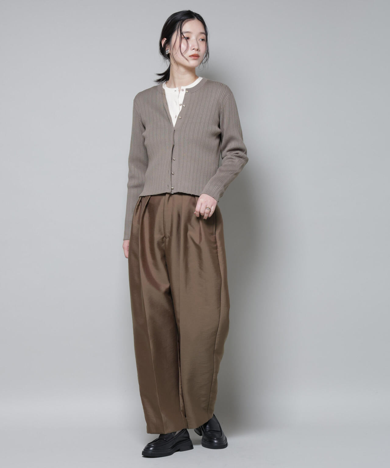 ホホバオイル加工ランダムリブカーディガン