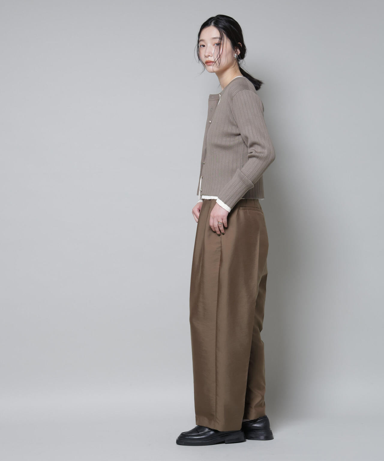 ホホバオイル加工ランダムリブカーディガン