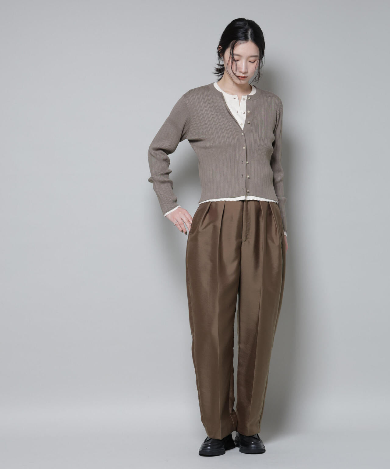 ホホバオイル加工ランダムリブカーディガン