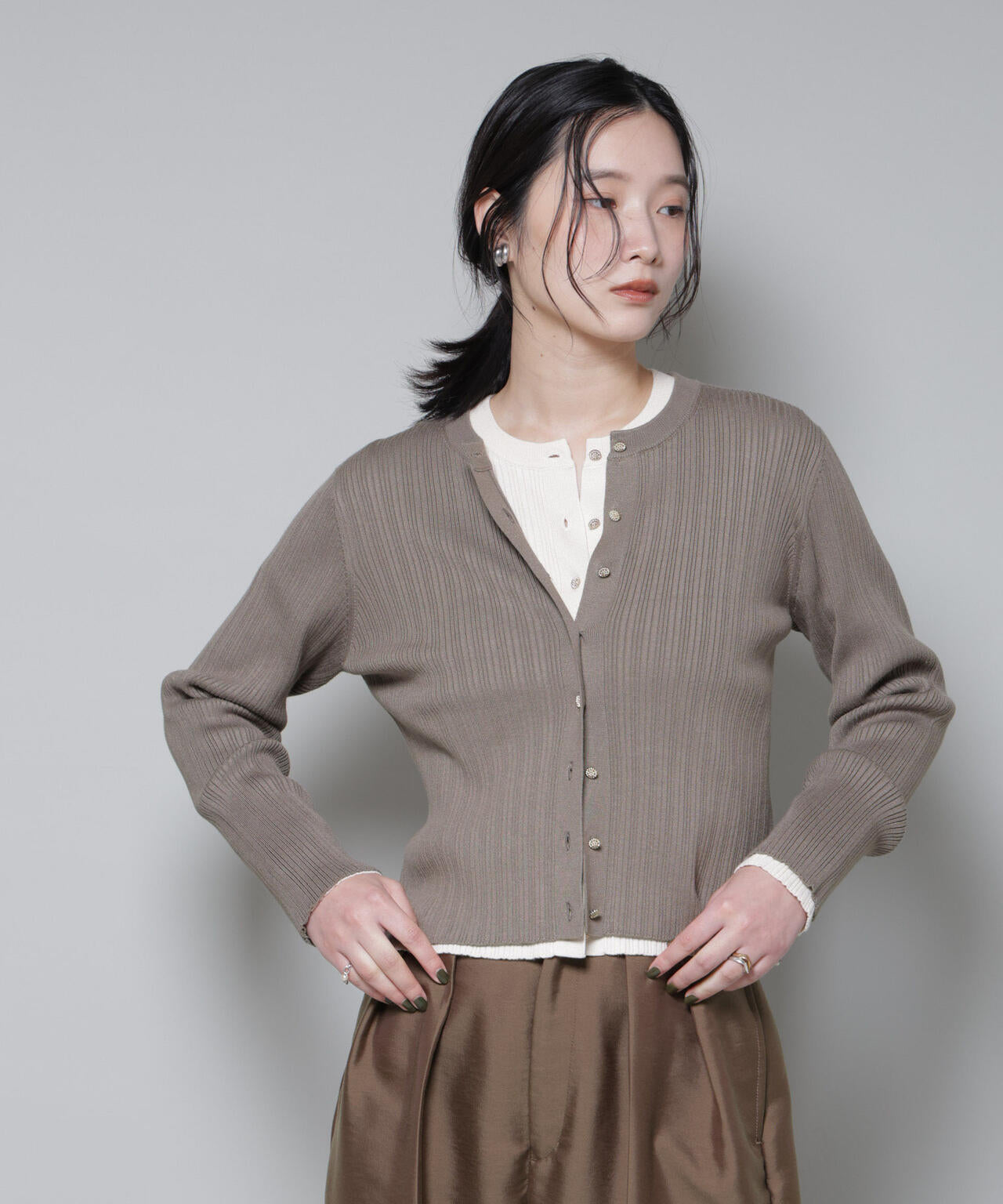 ホホバオイル加工ランダムリブカーディガン