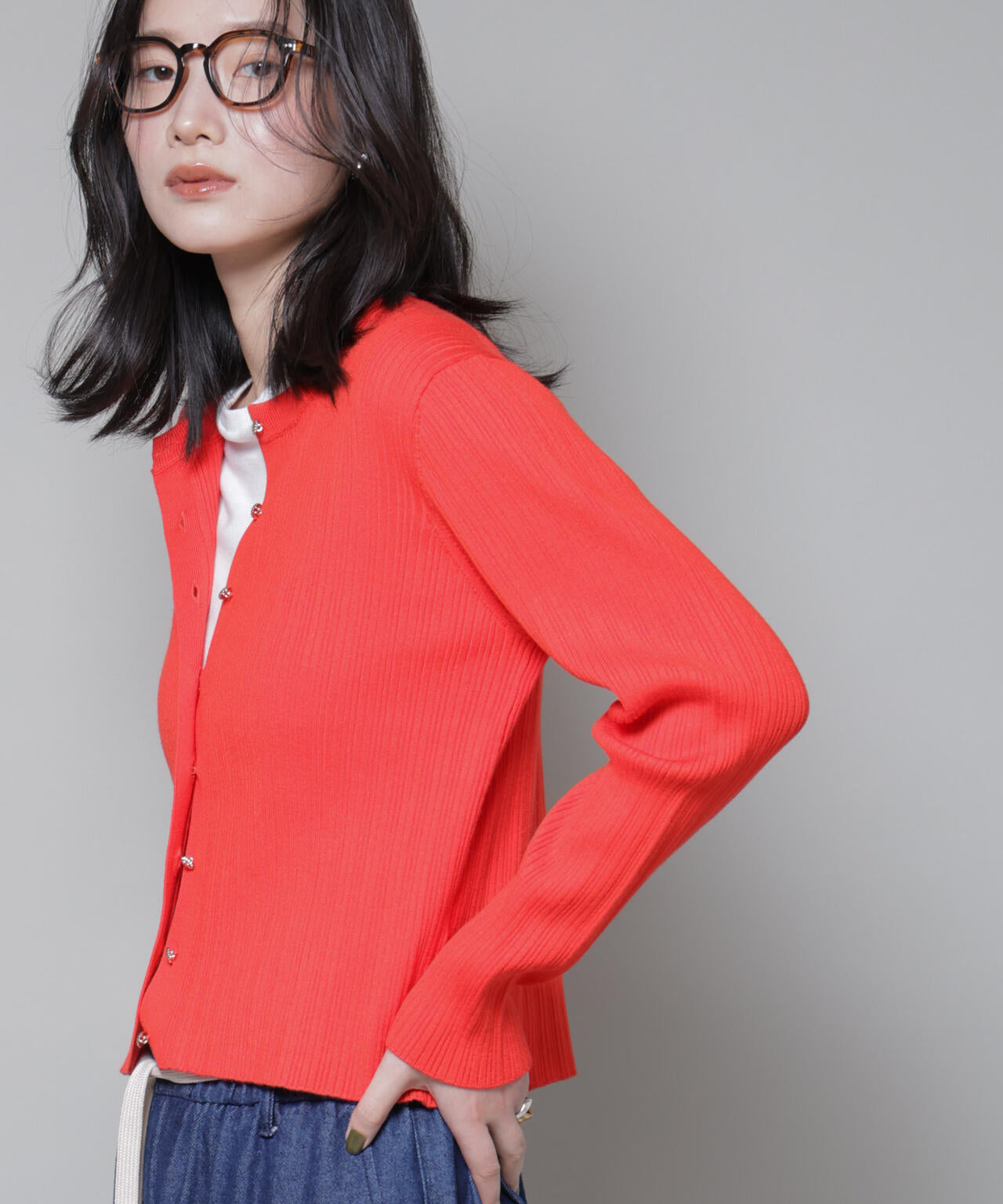 ホホバオイル加工ランダムリブカーディガン