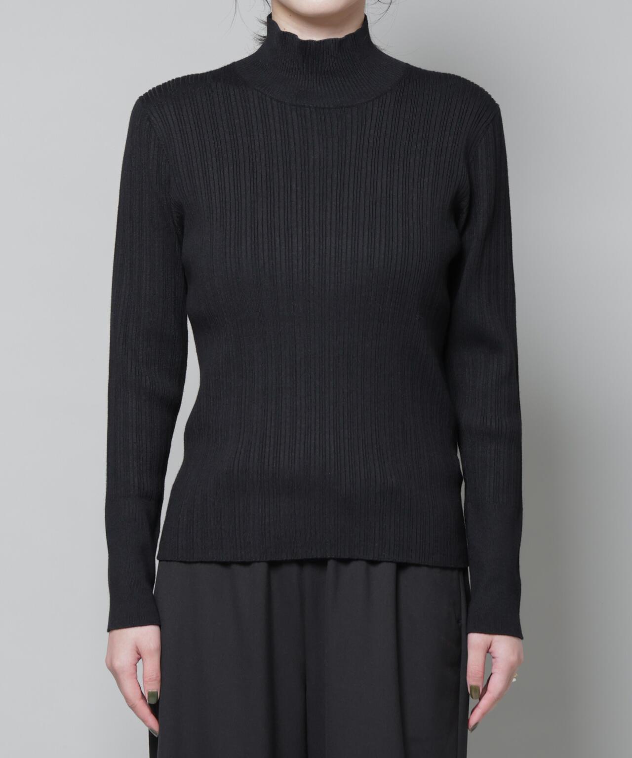 ホホバオイル加工ランダムリブタートルニット