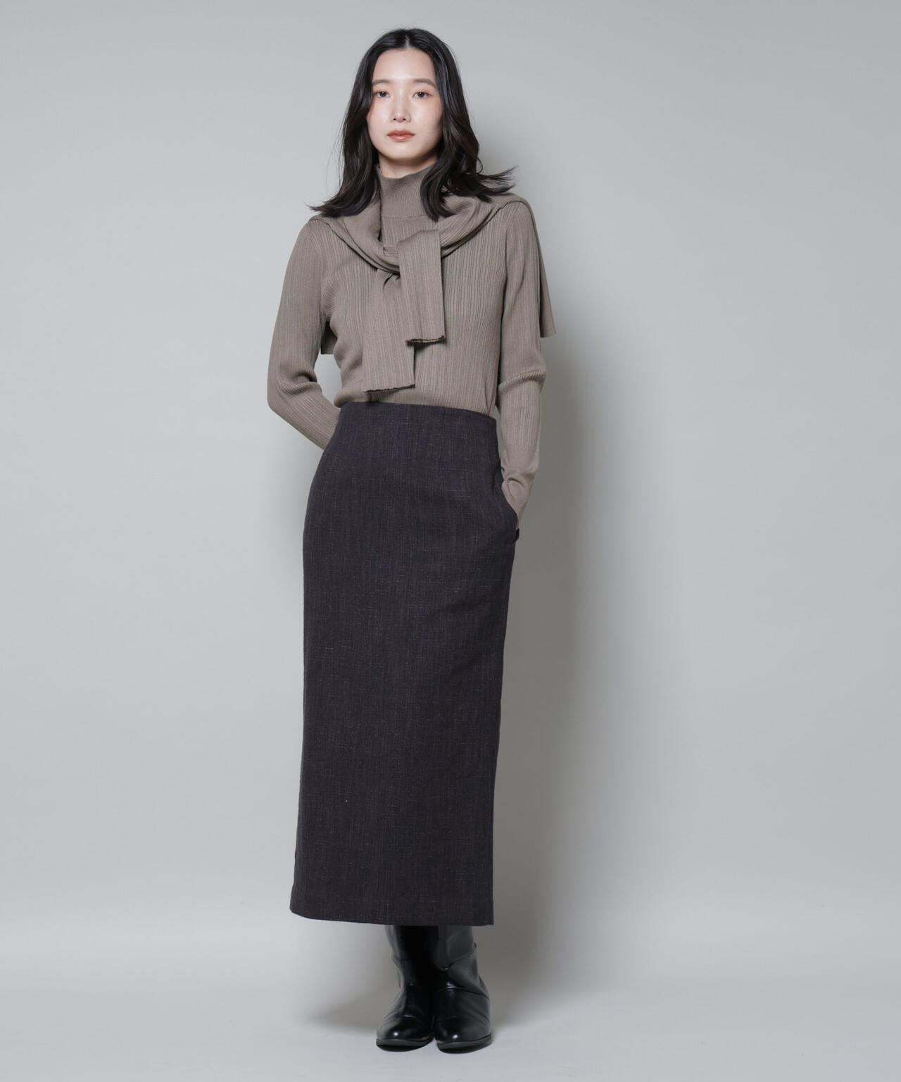 ホホバオイル加工ランダムリブタートルニット