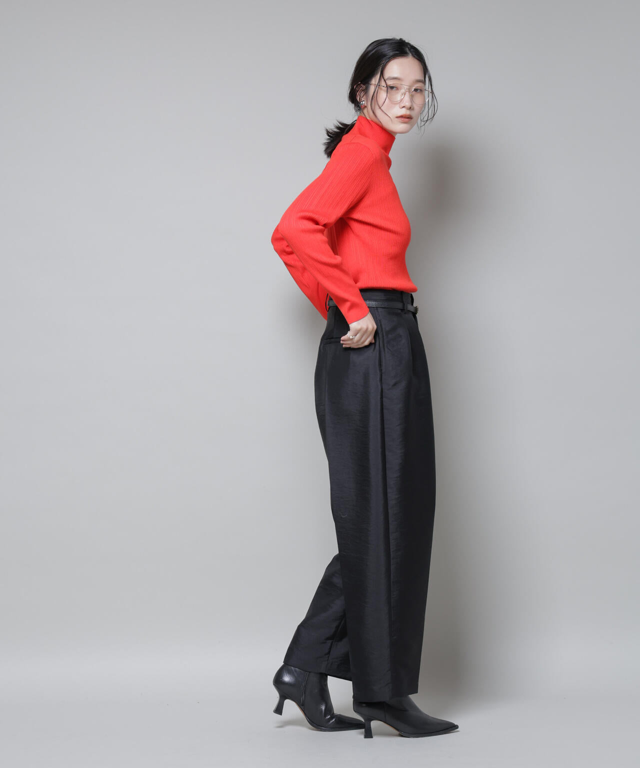 ホホバオイル加工ランダムリブタートルニット